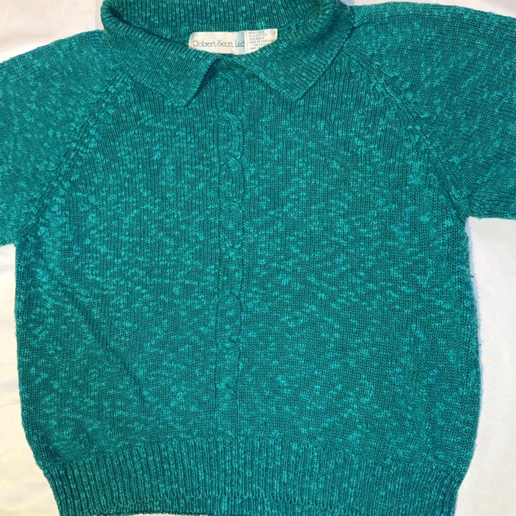 Vintage VINTAGE Robert Scott Turquoise Knitted Sweater - S Linen Cotton Blend Collared Size S / US 4 / IT 40 - 3 Thumbnail