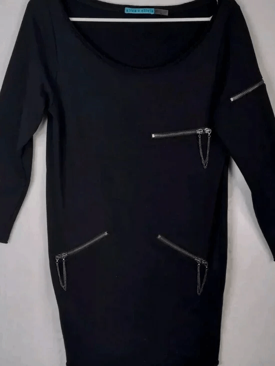 Alice + Olivia Alice + Olivia Boat Neck Black Zipper Detail Mini Dress Size XS / US 0-2 / IT 36-38 - 3 Thumbnail