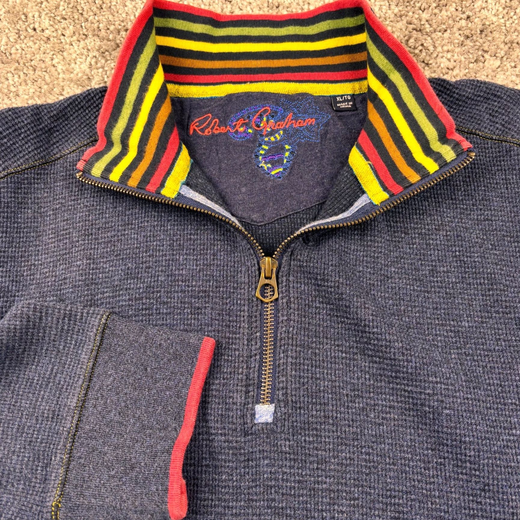 Robert Graham Robert Graham Sweater Mens XL Navy Blue Long Sleeve Quarter Zip Waffle Knit Size US XXL / EU 58 / 5 - 2 Thumbnail