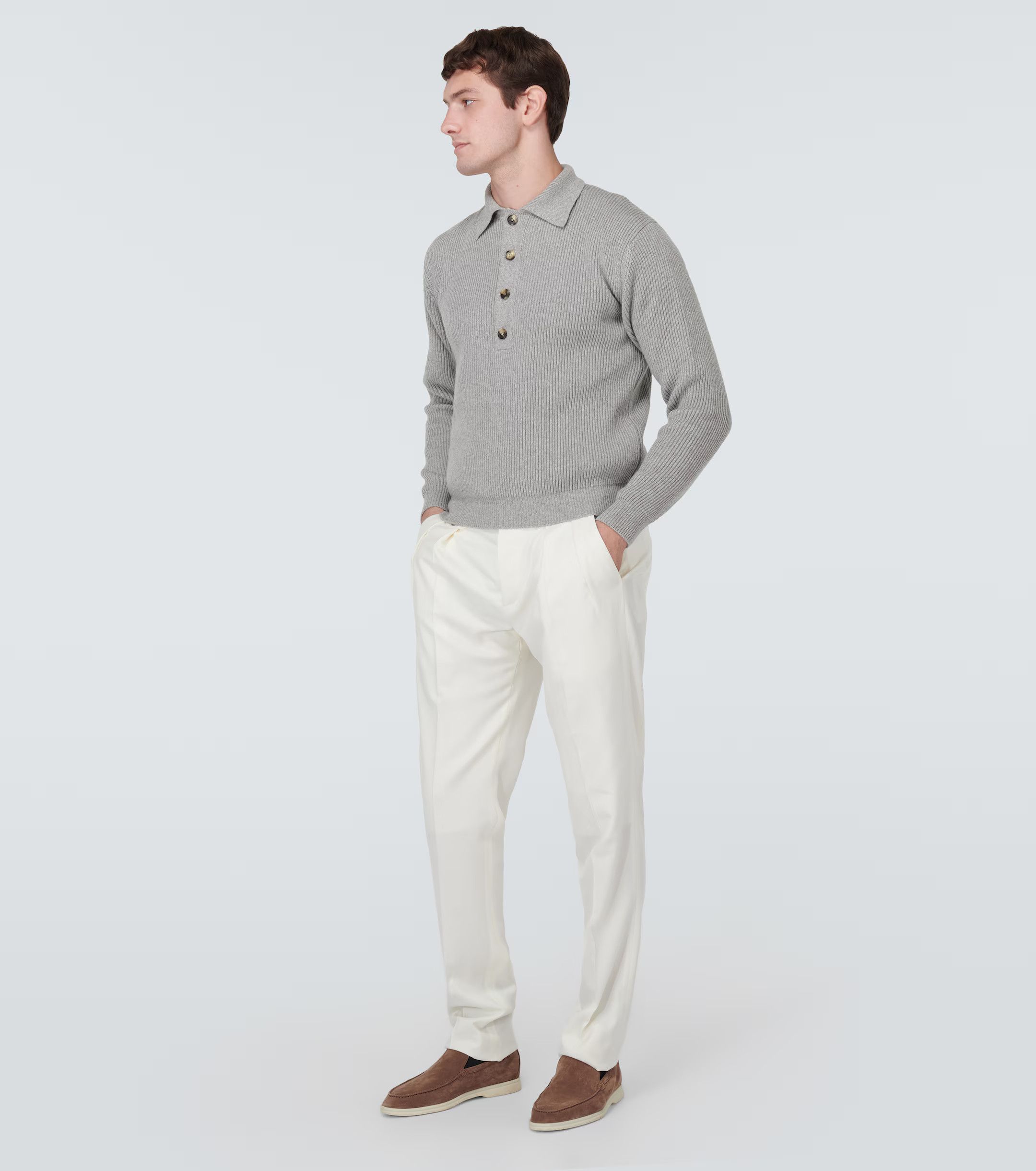 Loro Piana o1w1db10724 Leth Cashmere Polo Shirt in Grey Size US M / EU 48-50 / 2 - 2 Thumbnail