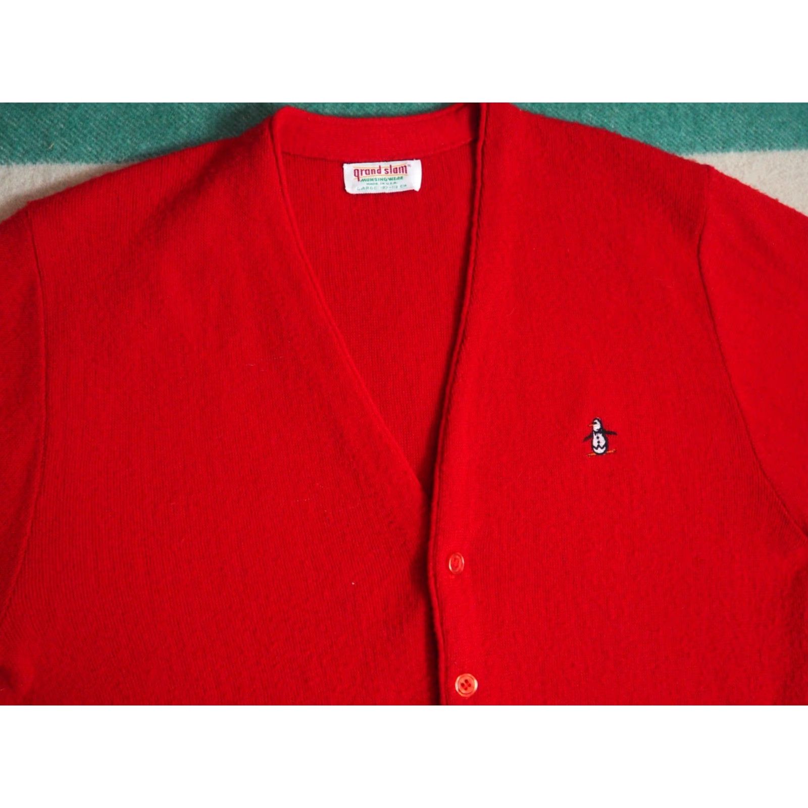 Vintage VTG 70s Munsingwear Grand Slam Penguin Red Wool Blend Cardigan Sweater Mens L Size US L / EU 52-54 / 3 - 2 Thumbnail