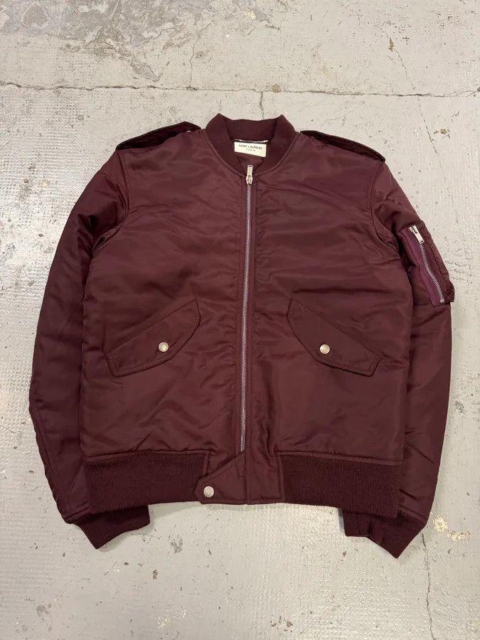 Saint Laurent Paris FW2017 Saint Laurent Bordeaux Nylon Bomber Jacket Size US S / EU 44-46 / 1 - 1 Thumbnail
