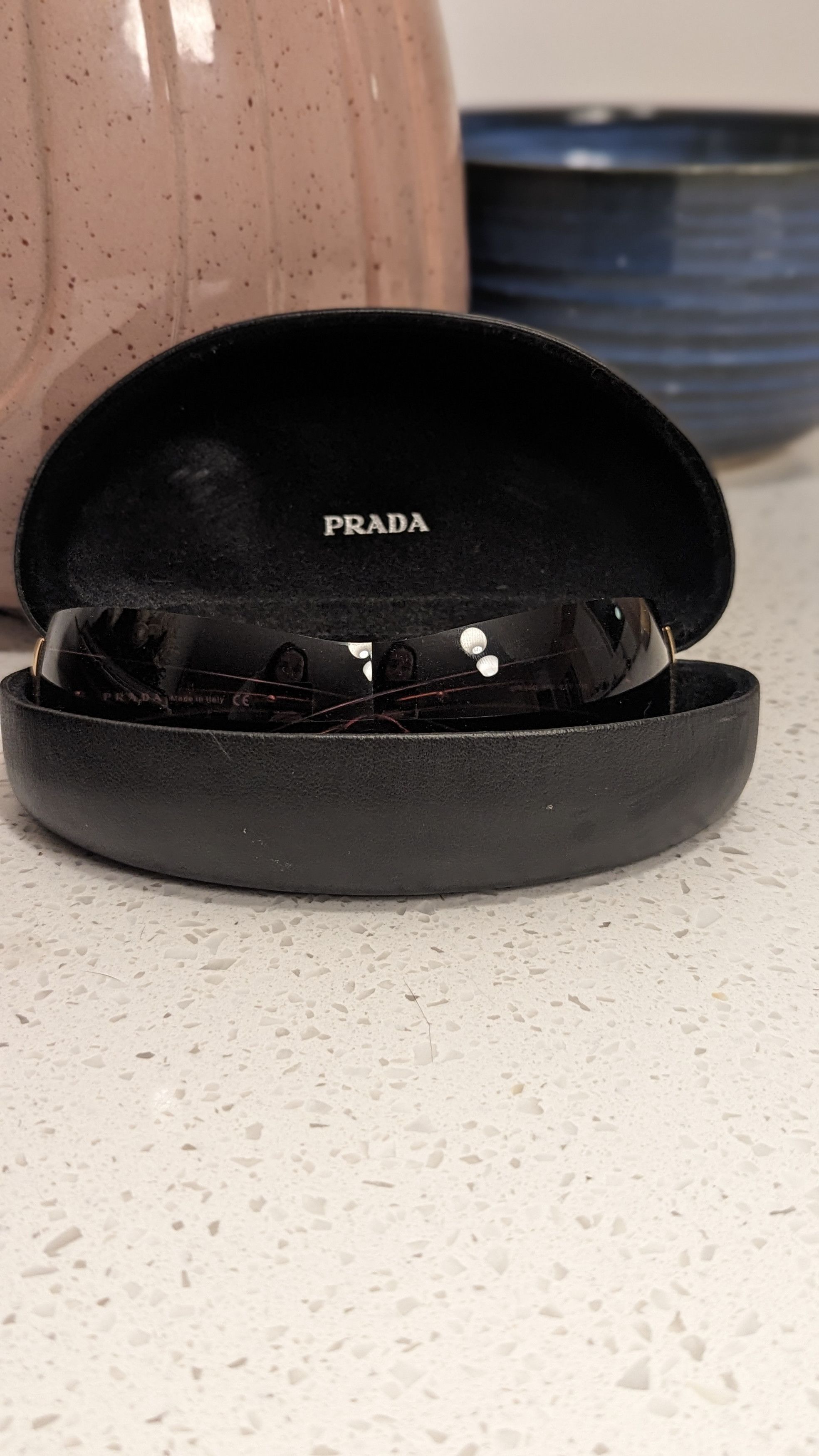 Prada shield wrap sunglasses rimless tortoise gold SPR54G