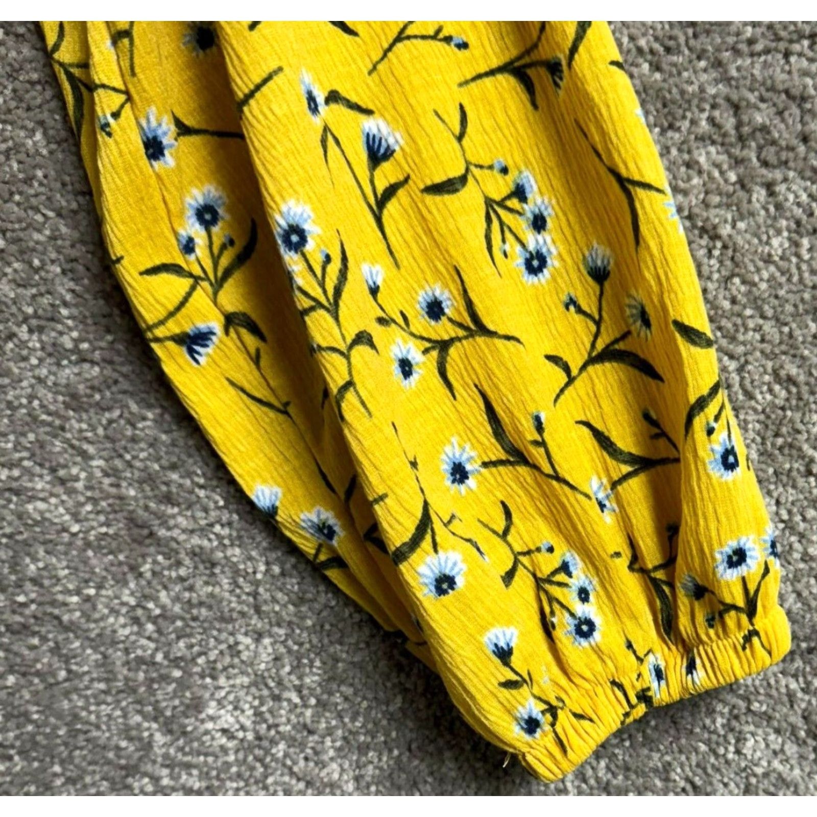 H&M H&M Divided Cropped Top Women M Floral Boho Cottagecore Peasant Smocked Off Shoulder Long Sleeve Yellow Cropped Blouse Size M / US 6-8 / IT 42-44 - 2 Thumbnail