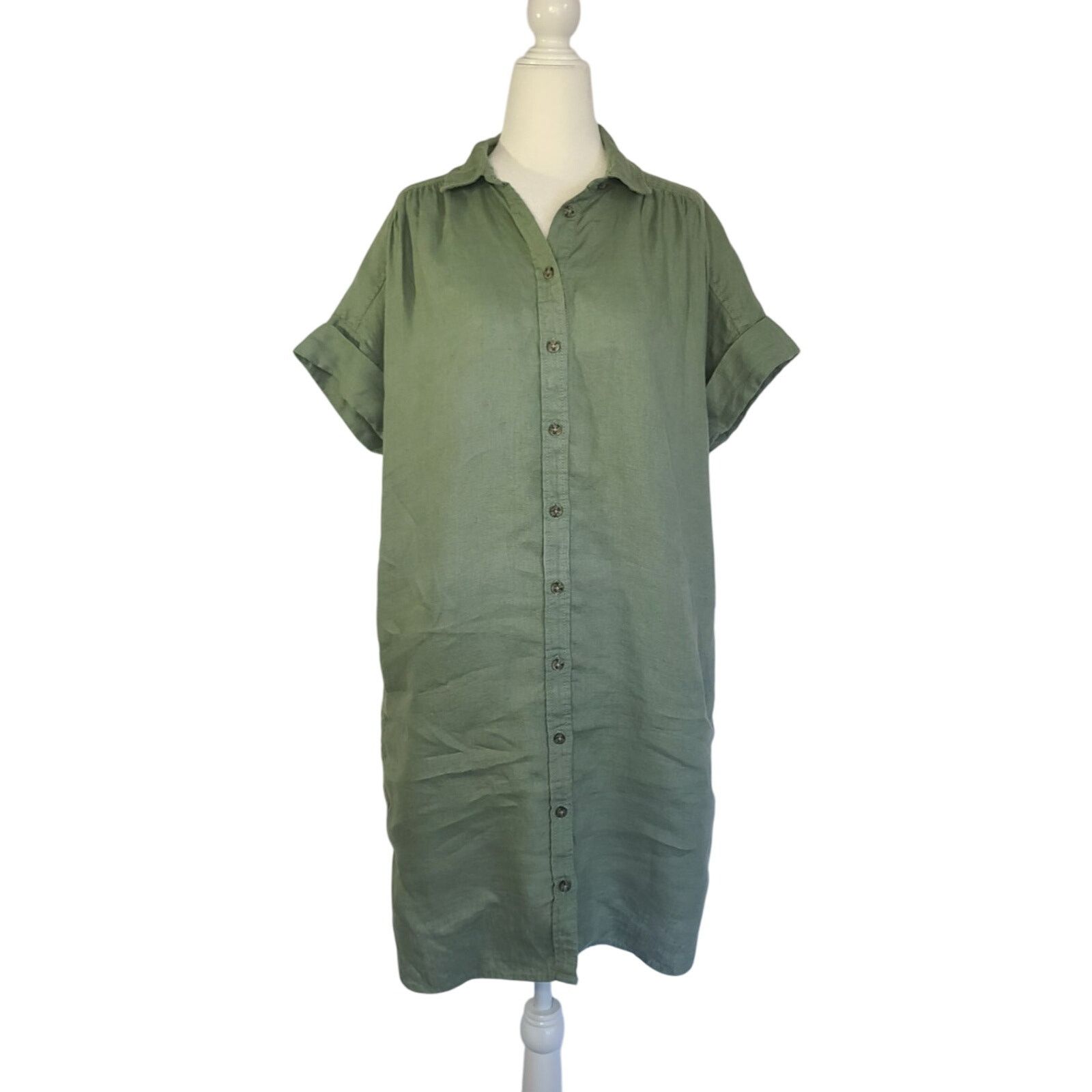 Other Baird McNutt for J.Crew Irish Linen Green Shirt Dress XS Size XS / US 0-2 / IT 36-38 - 2 Thumbnail