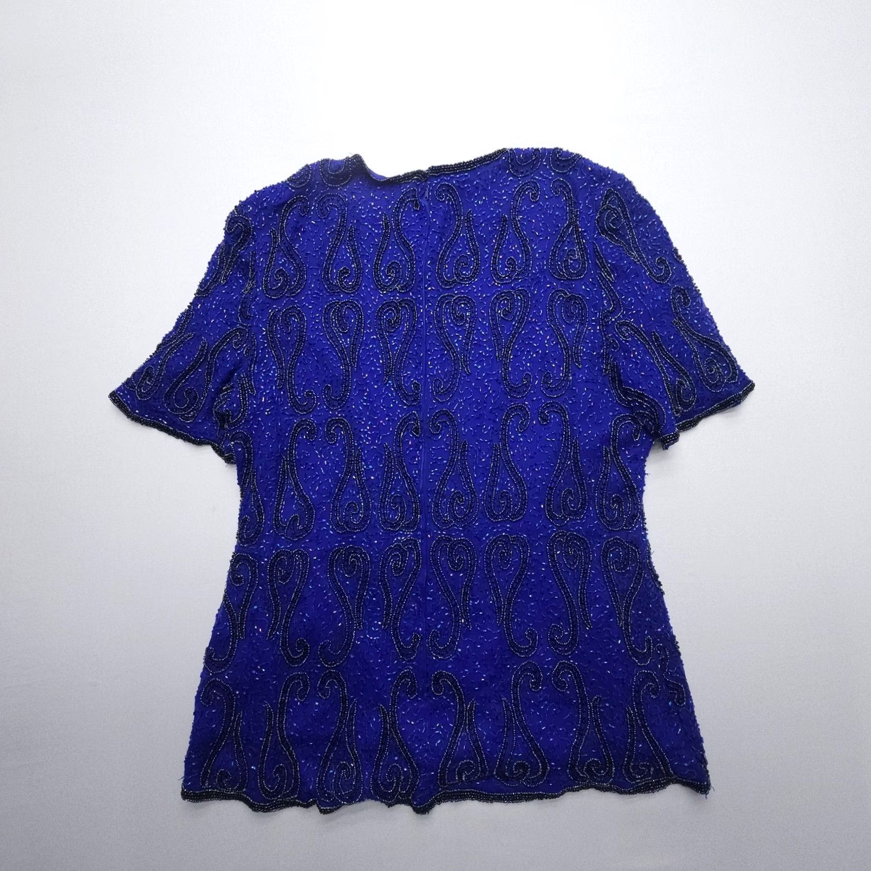 Vintage VINTAGE Stenay Silk Jacket Beaded Lined Paisley 1X Blue Black Short Sleeve Zip Womens Jacket Size XL / US 12-14 / IT 48-50 - 2 Thumbnail