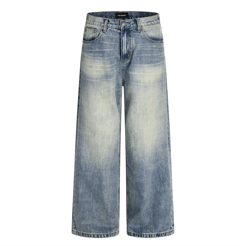 Jean Men's retro American washed distressed straight jeans Size US 32 / EU 48 - 1 Thumbnail