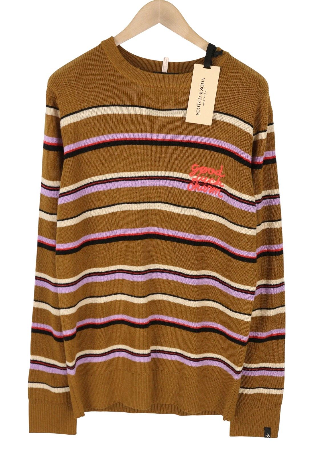 L Brown Striped Wool Crew Neck Jumper 88570