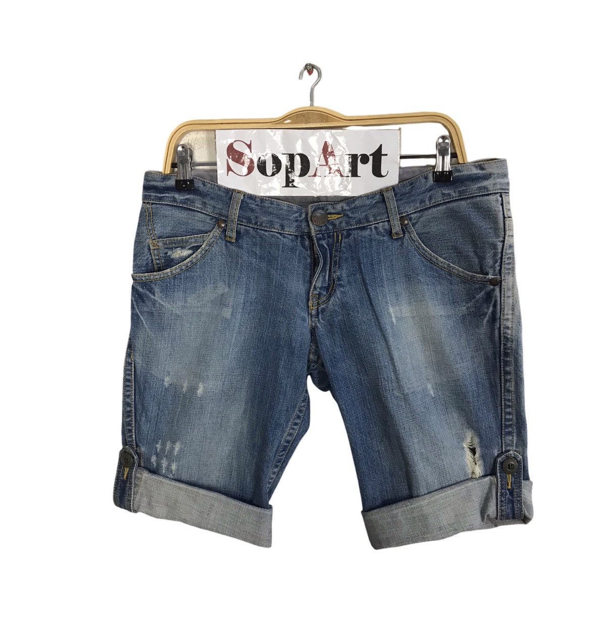 Japanese Brand Vintage Purple & Yellow Distressed Short Pants Zipper Style Size 34" / US 12 / IT 48 - 1 Thumbnail