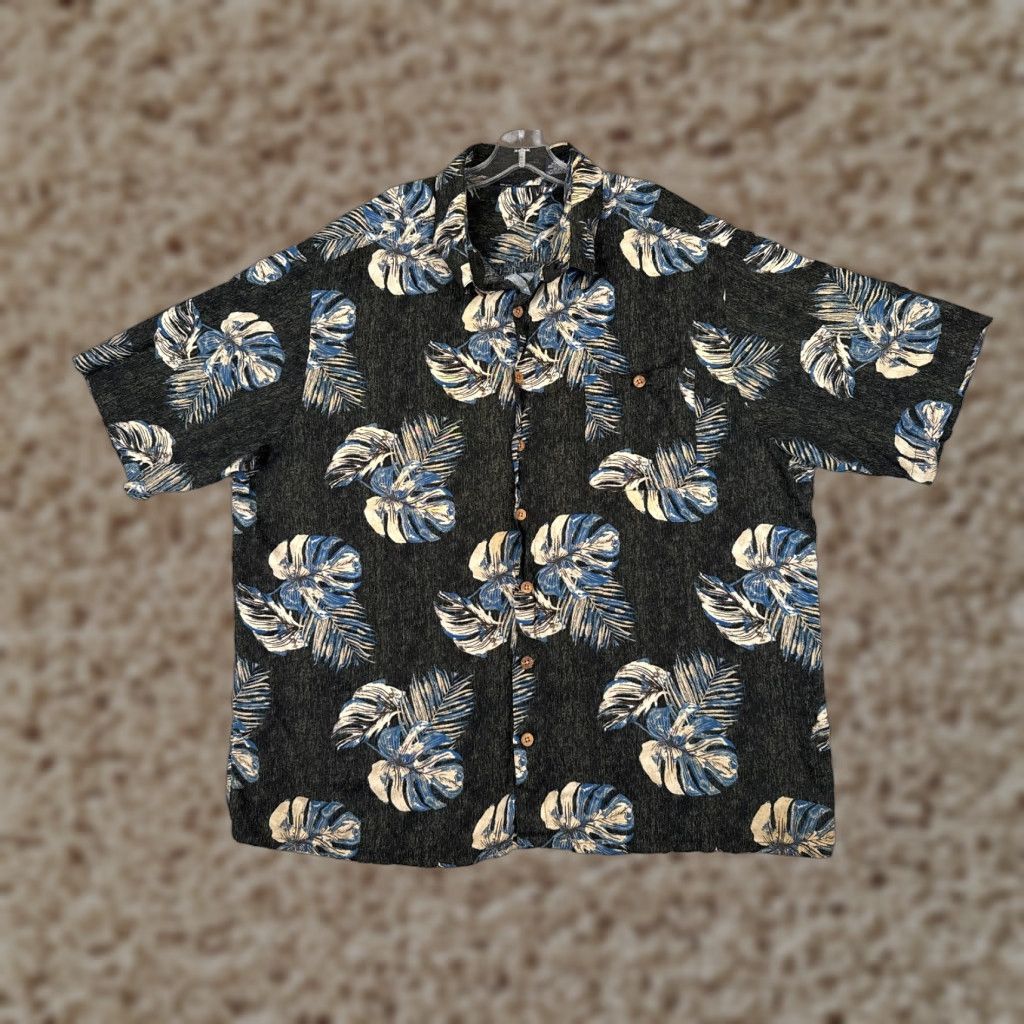 Vintage Puritan Shirt Mens 2XL Black Blue Palm Tree Leaf Print Hawaiian 100% Rayon Size US XXL / EU 58 / 5 - 1 Thumbnail