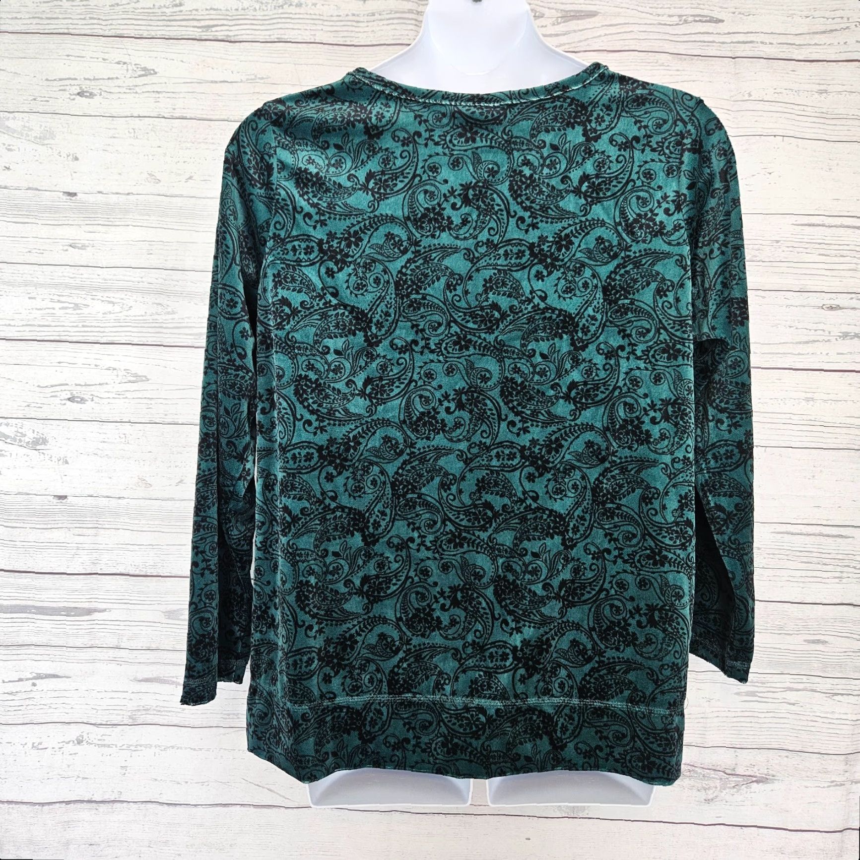 Vintage Woman Within Blouse Velvet Top Long Sleeve Paisley Green 18 Size XXL / US 16-18 / IT 52-54 - 3 Thumbnail