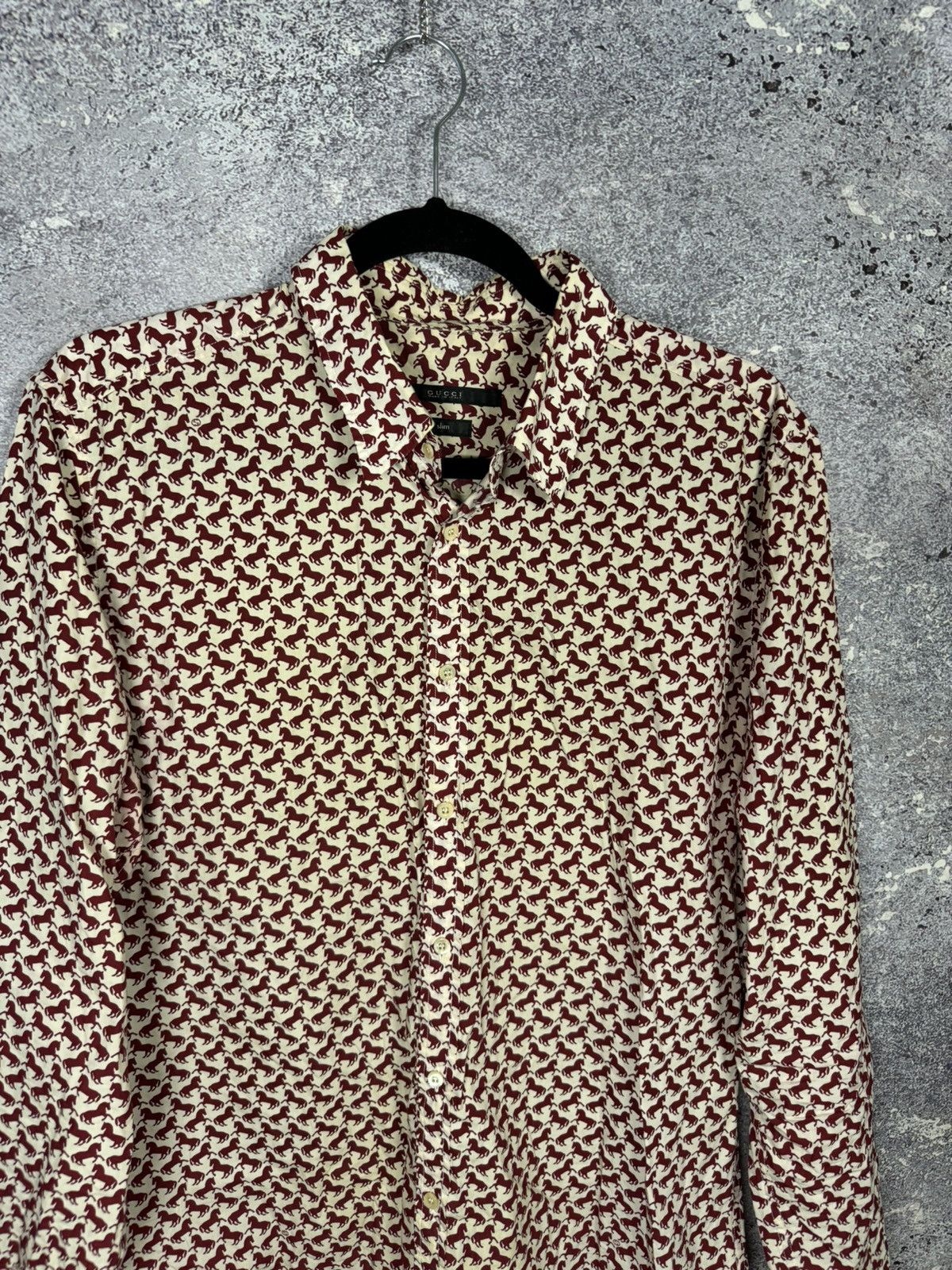 Gucci GUCCI Shirt Button Up Printed Monogram Horsebit Slim Fit Red Size US M / EU 48-50 / 2 - 2 Thumbnail