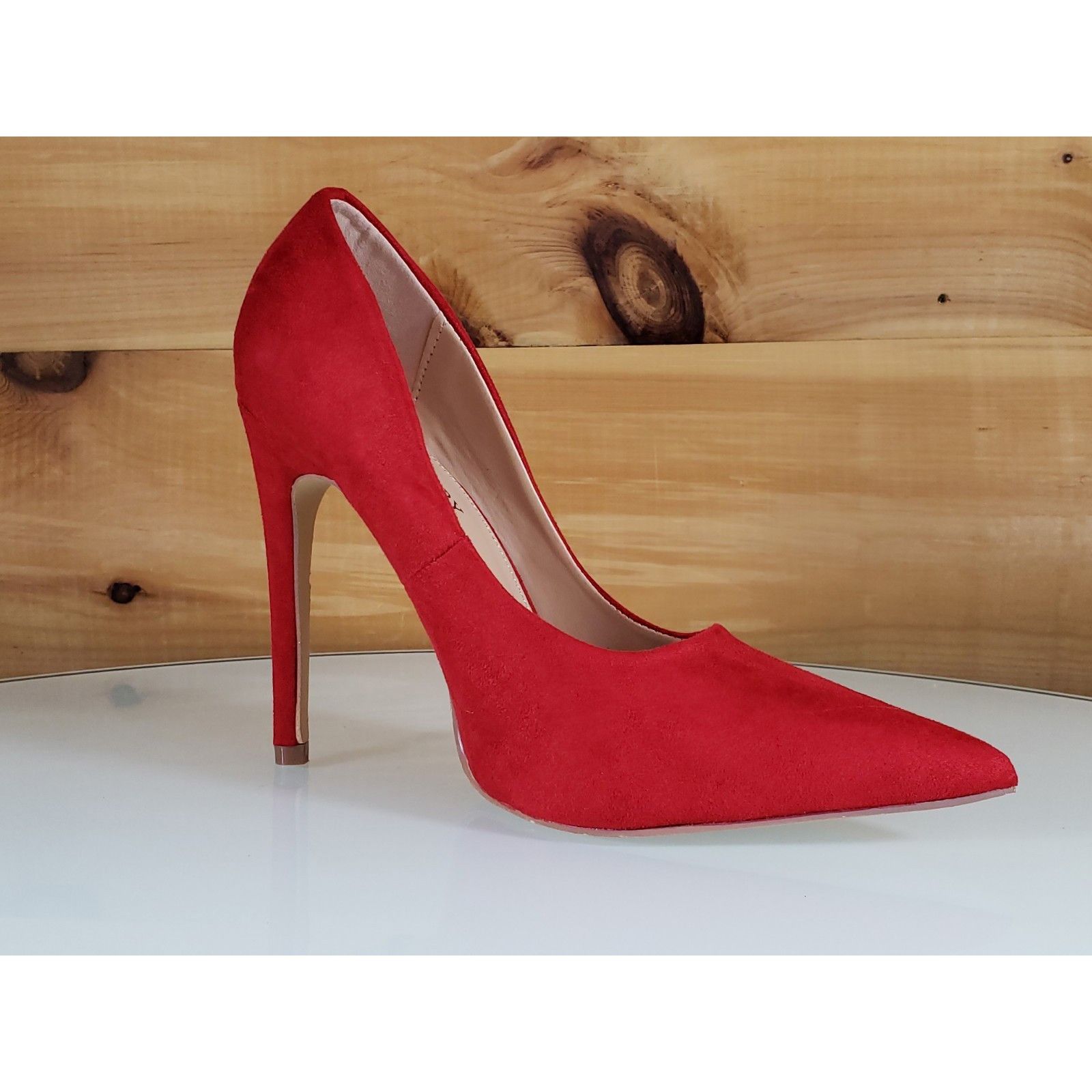 Other Red Cherry Milly Red Vegan Suede Pointy Toe Pump Shoe 4.5" S Size US 6 / IT 36 - 4 Thumbnail