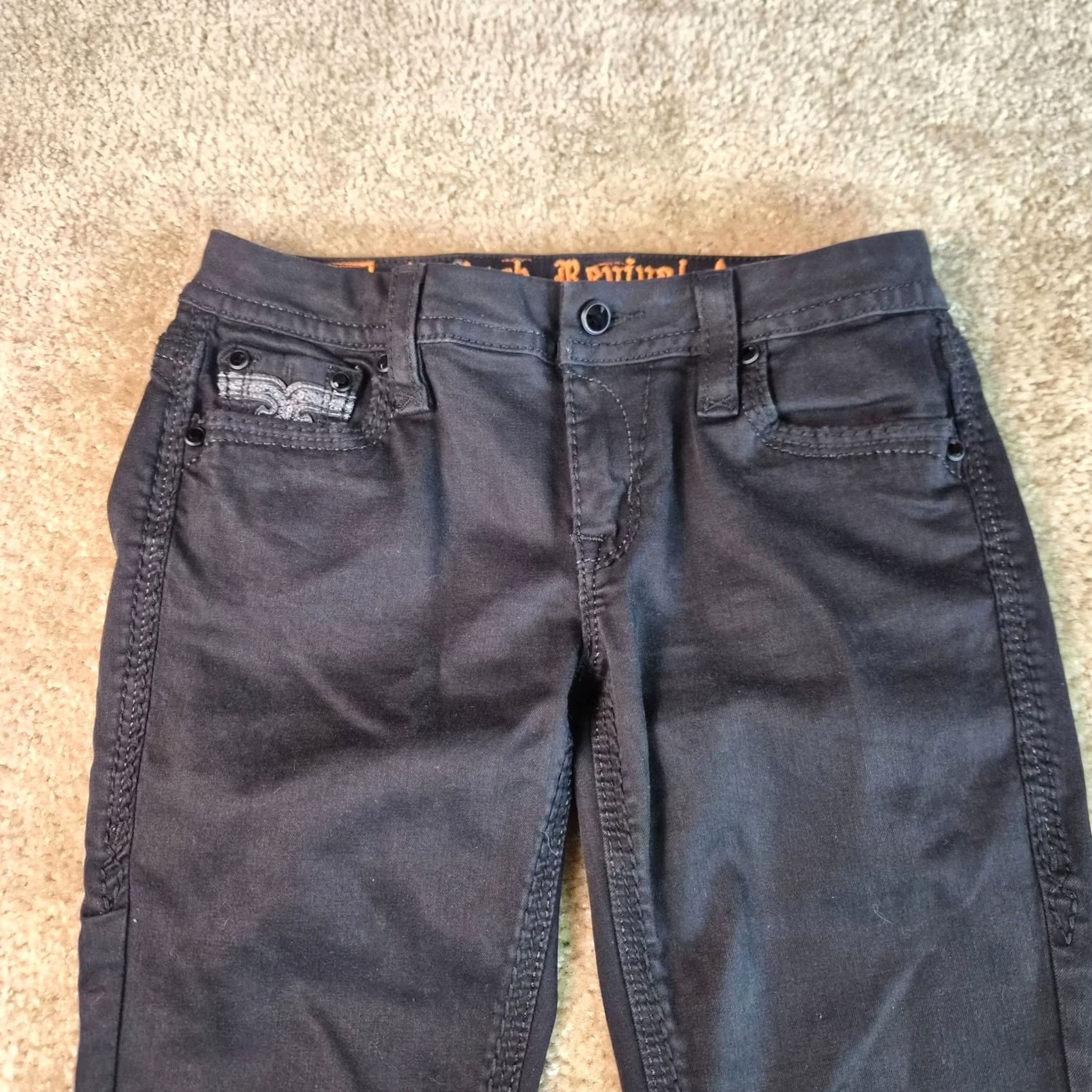 Vintage Rock Revival Betty Jeans Womens Sz 27 Black Easy Skinny Button Flap Pockets G014 Size 27" / US 4 / IT 40 - 3 Thumbnail