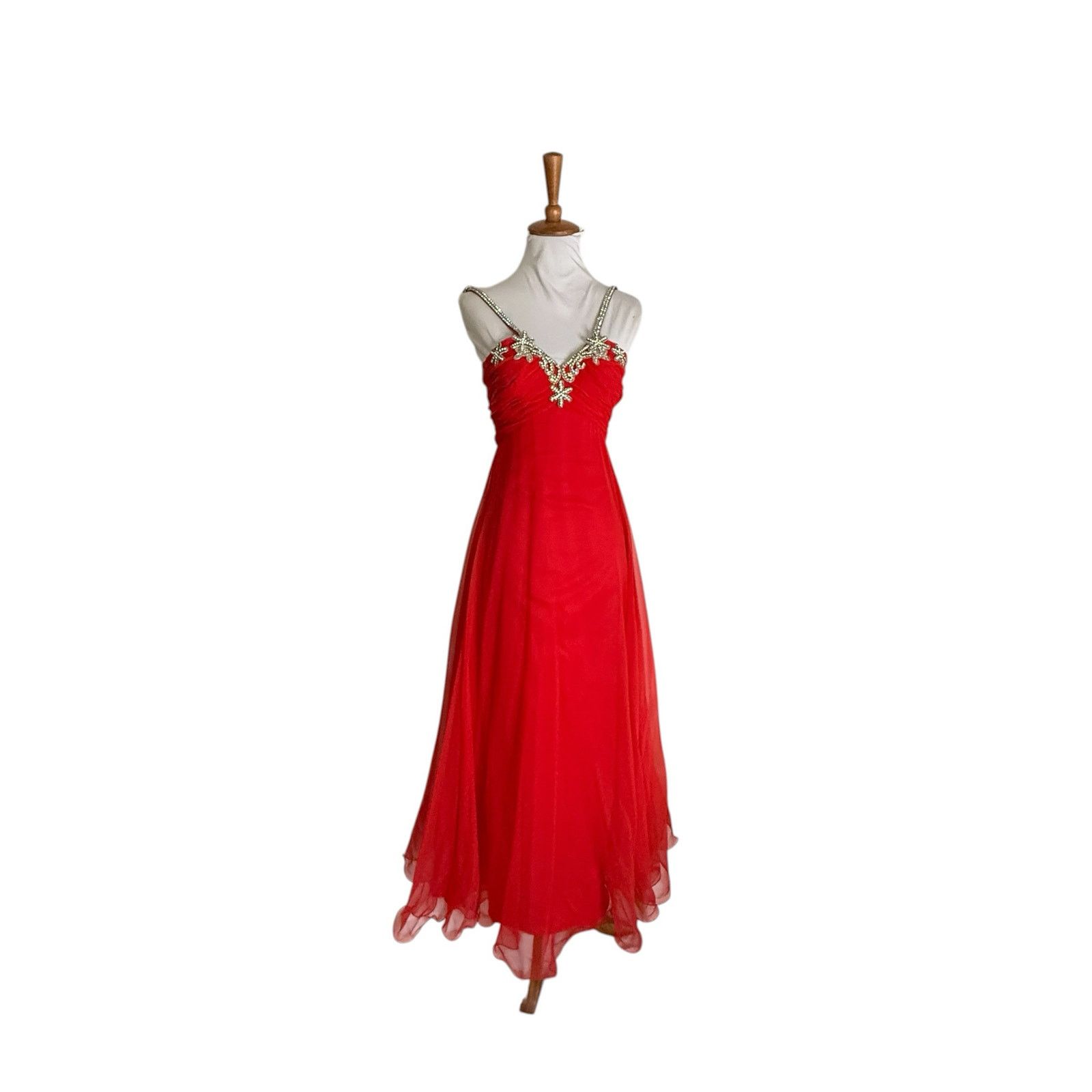Vintage Vintage Red Chiffon Formal Dress Rhinestone Bust XS 80s Prom Size XS / US 0-2 / IT 36-38 - 6 Thumbnail