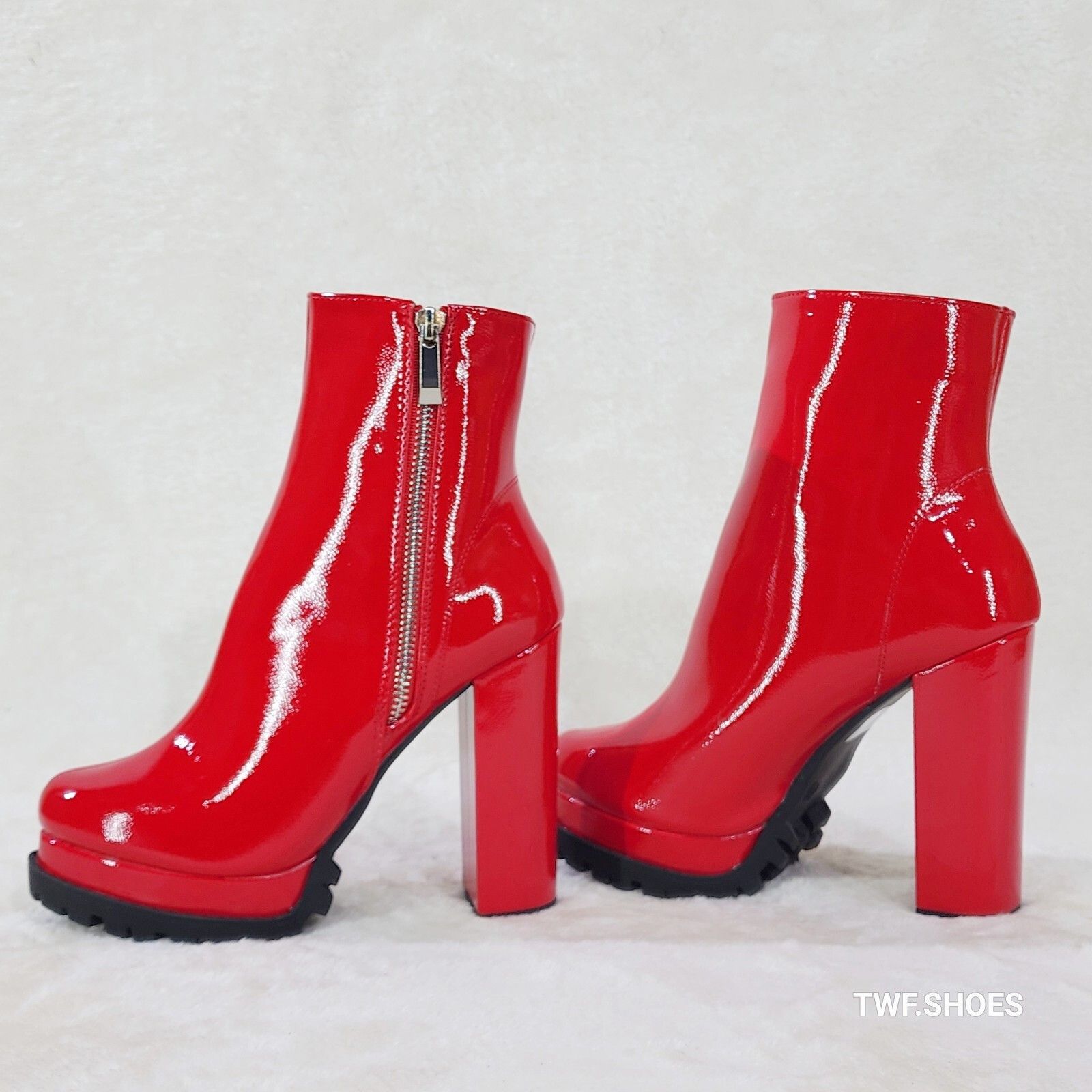 Other Wild Diva Vivian Red Patent Chunky Heel Platform Ankle Boots Size US 6.5 / IT 36.5 - 2 Thumbnail