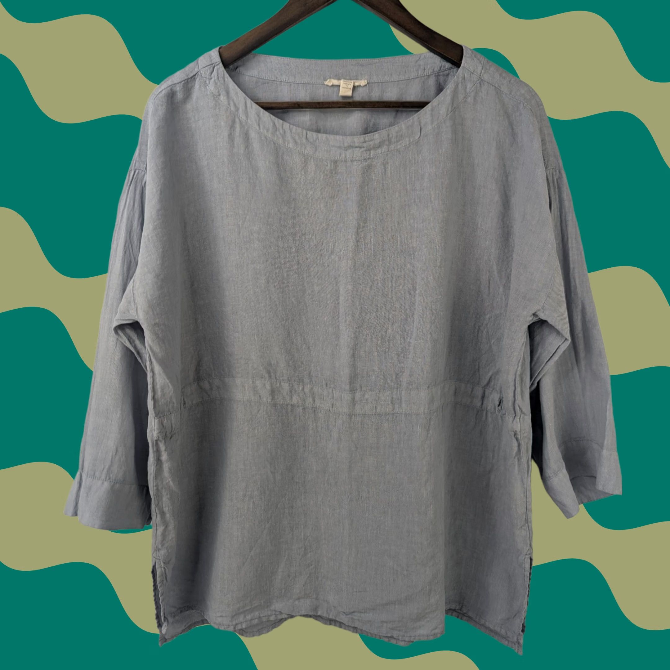 Eileen Fisher Eileen Fisher Blouse Linen Boxy Handkerchief 3/4 Sleeve Light Blue M Womens Tunic Top Size M / US 6-8 / IT 42-44 - 1 Thumbnail