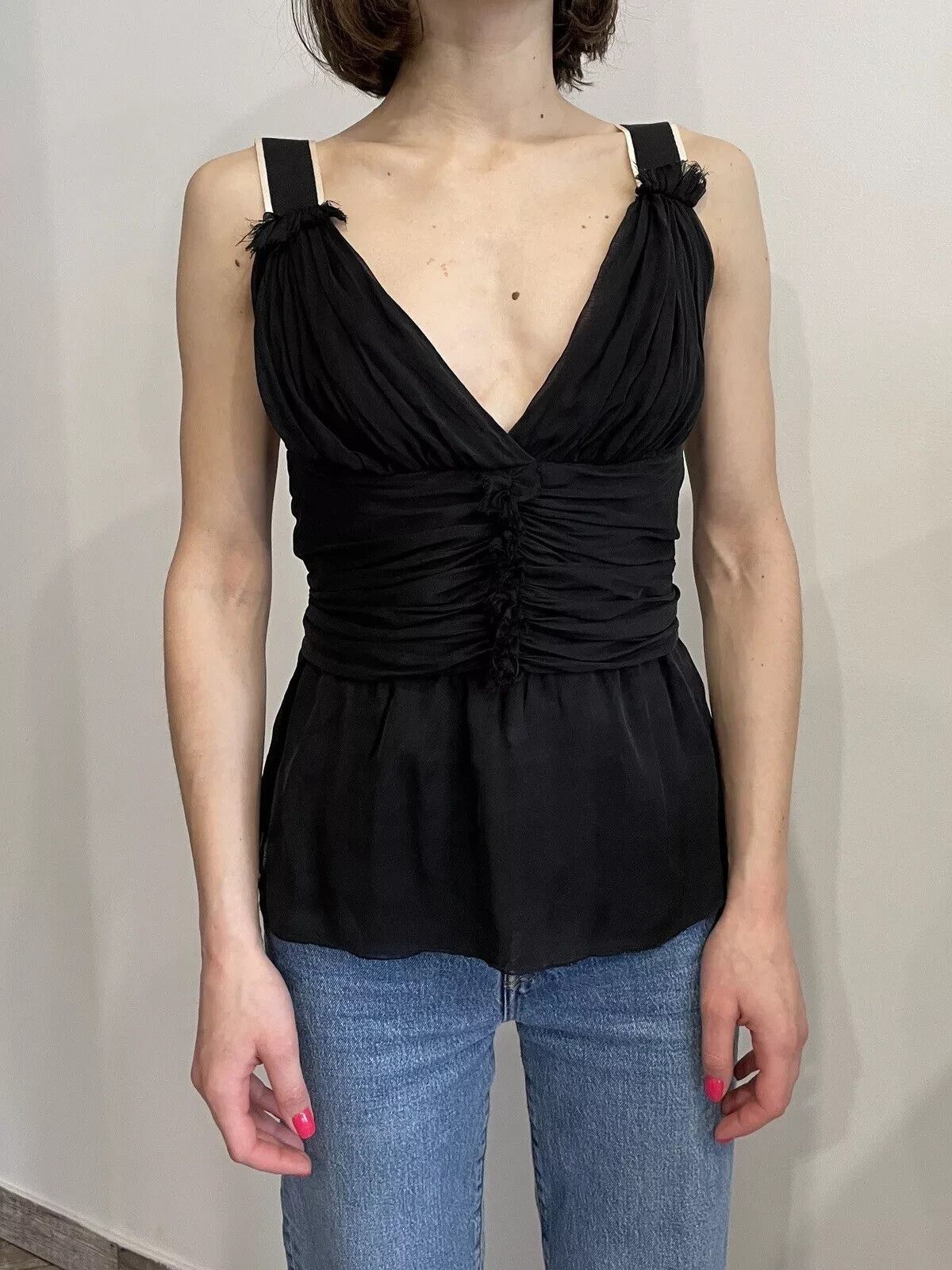 Dolce & Gabbana D&G Mesh Tank Top Corset Zip Up V-neck Womens sexy fitted Size S / US 4 / IT 40 - 2 Thumbnail