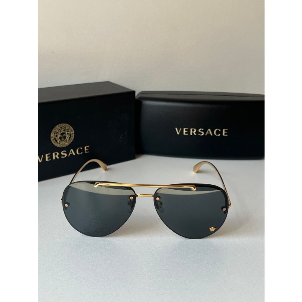 Versace NEW Versace VE2231 Black Medusa Rimless Aviator Sunglasses Size ONE SIZE - 5 Thumbnail