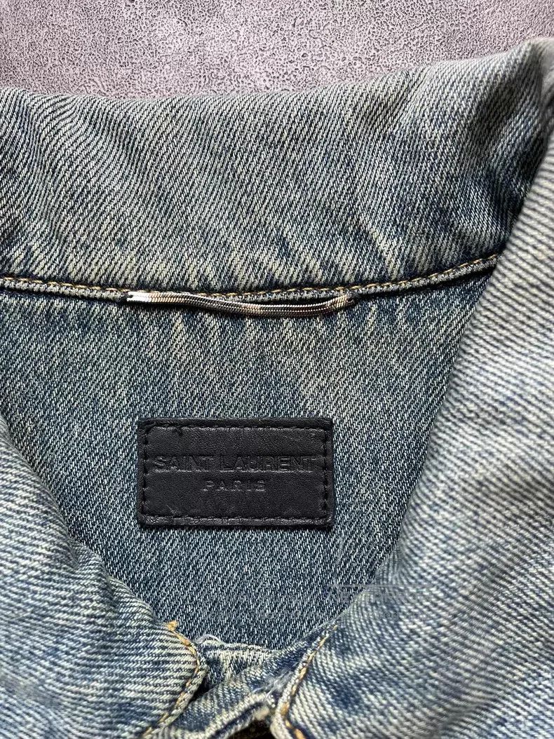 Saint Laurent Paris Saint Laurent Paris Leather Sleeve Patched Denim Jacket Size US S / EU 44-46 / 1 - 5 Thumbnail