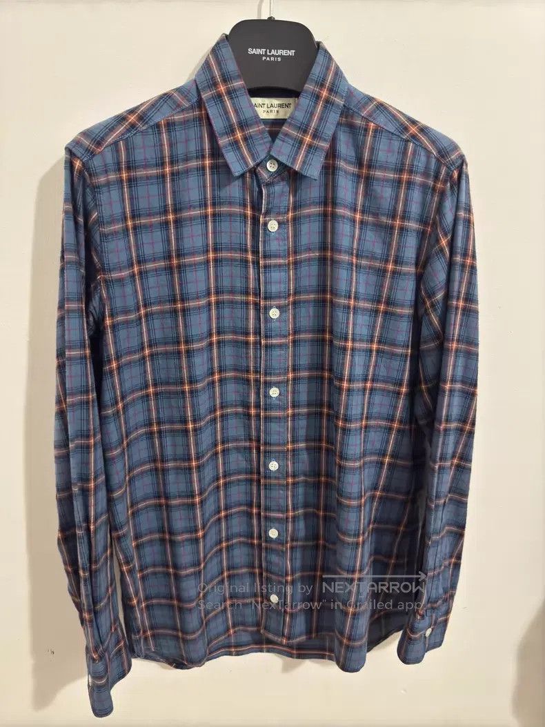Saint Laurent Paris Saint Laurent Paris Size 38 Flannel Pointed Collar Blue an Size US M / EU 48-50 / 2 - 3 Thumbnail