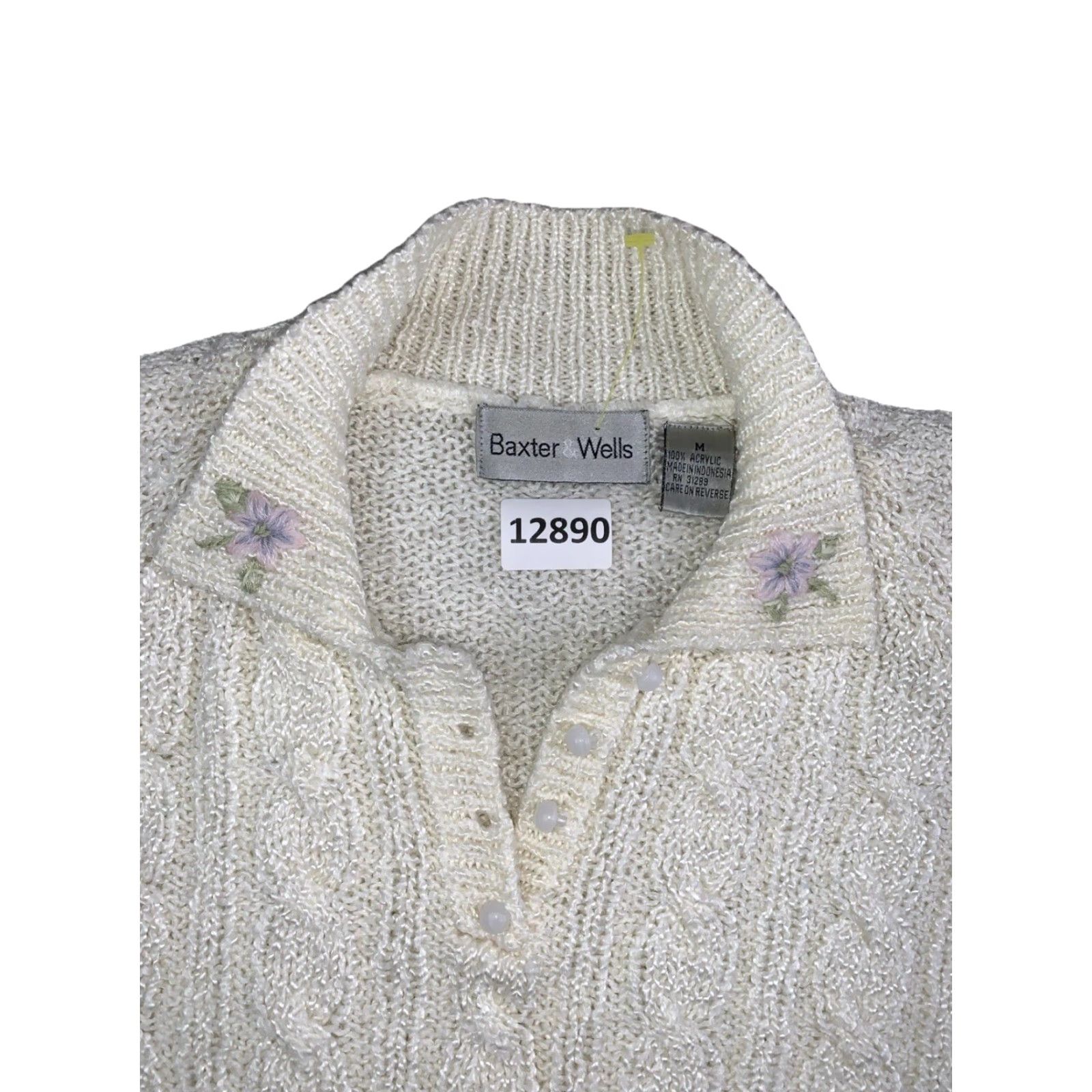 Vintage VINTAGE Baxter & Wells Collared Cable-Knit Embroidery Sweater Womens M Ivory Size M / US 6-8 / IT 42-44 - 2 Thumbnail