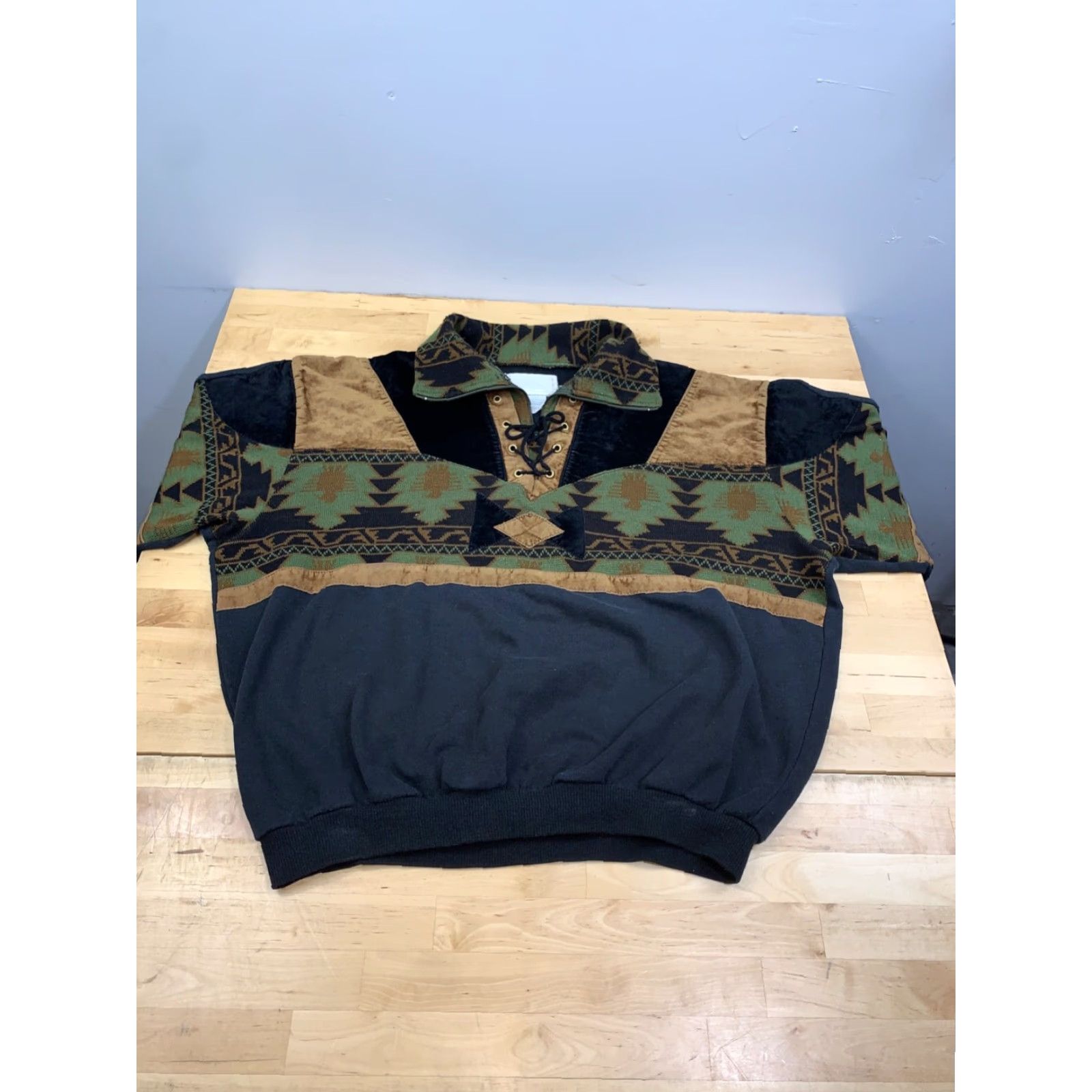 Vintage IB Diffusion 1/4 Zip Pullover Mens M Black Aztec Southwest Made in France Size US M / EU 48-50 / 2 - 3 Thumbnail