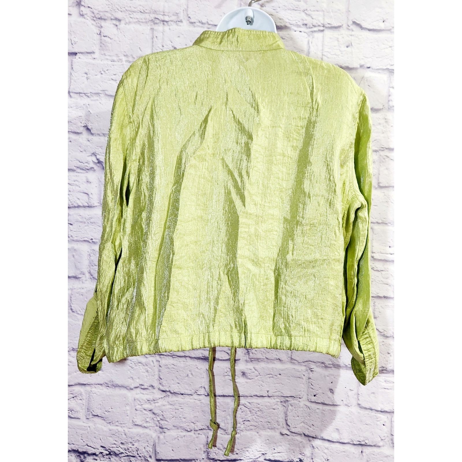 Other Linear Lime Green Shiny Material Button Up Blazer PL Soft Size L / US 10 / IT 46 - 4 Thumbnail