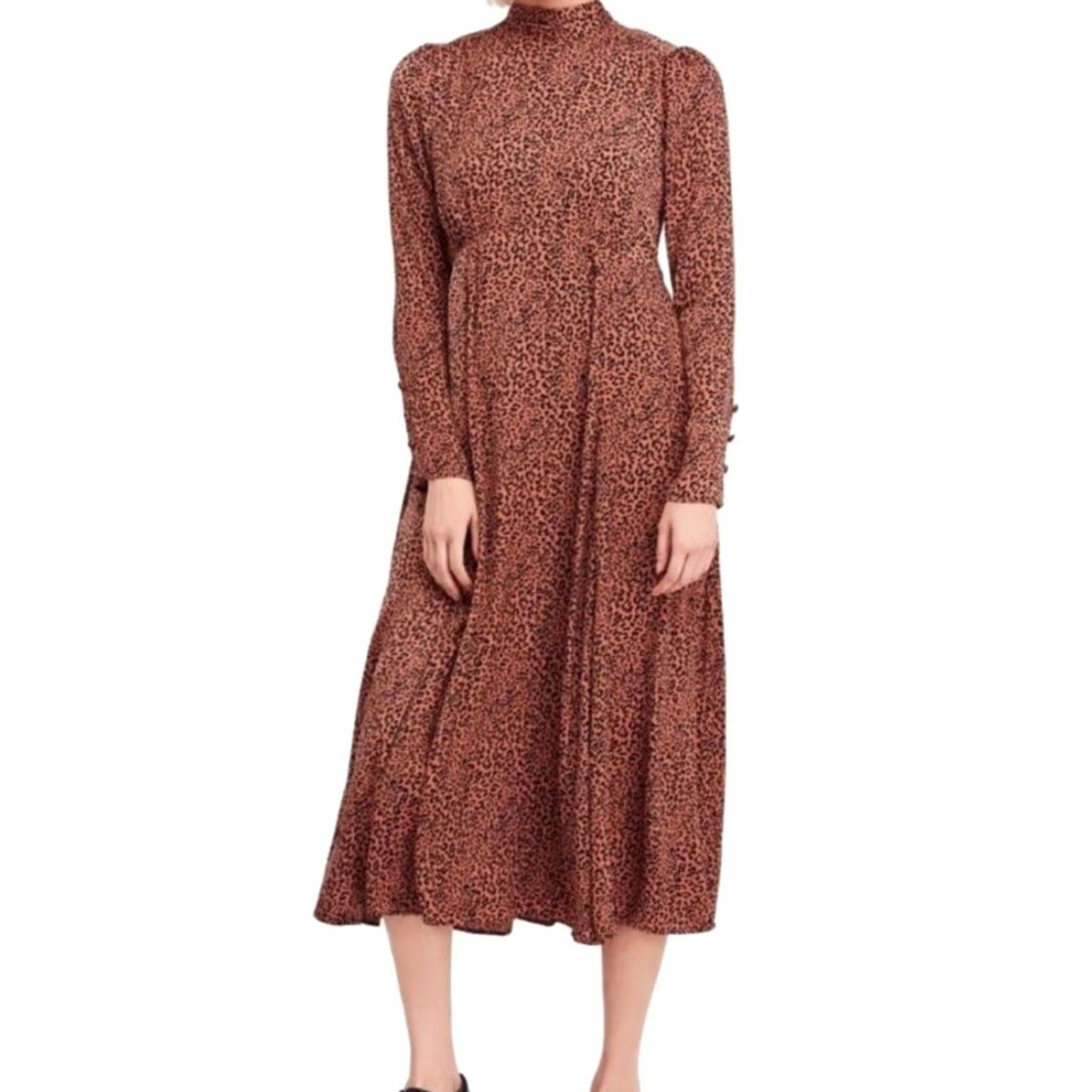 Free People Free People Loveless Leopard Brown and Black Satin Midi Dress 8 Womens Satin Dress Animal Print Midi Party Bohemian Long Sleeve Size M / US 6-8 / IT 42-44 - 7 Thumbnail