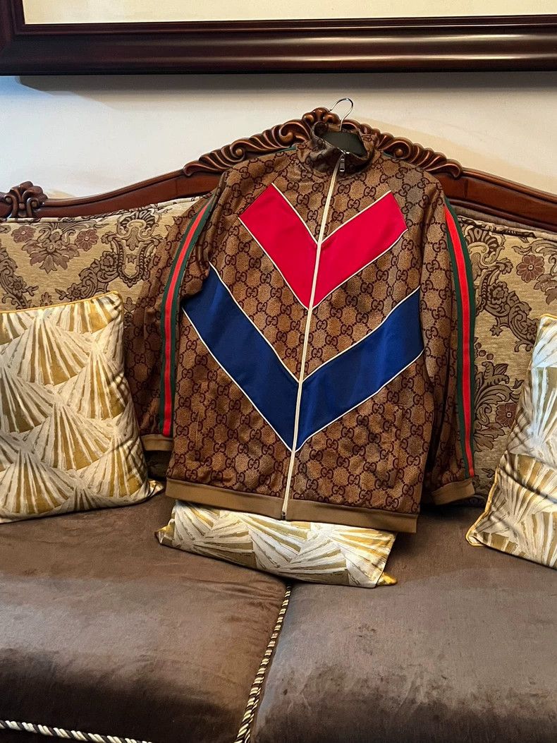 Gucci Gucci Blue, red stripe, brown full-print school uniform jac Size US S / EU 44-46 / 1 - 4 Thumbnail