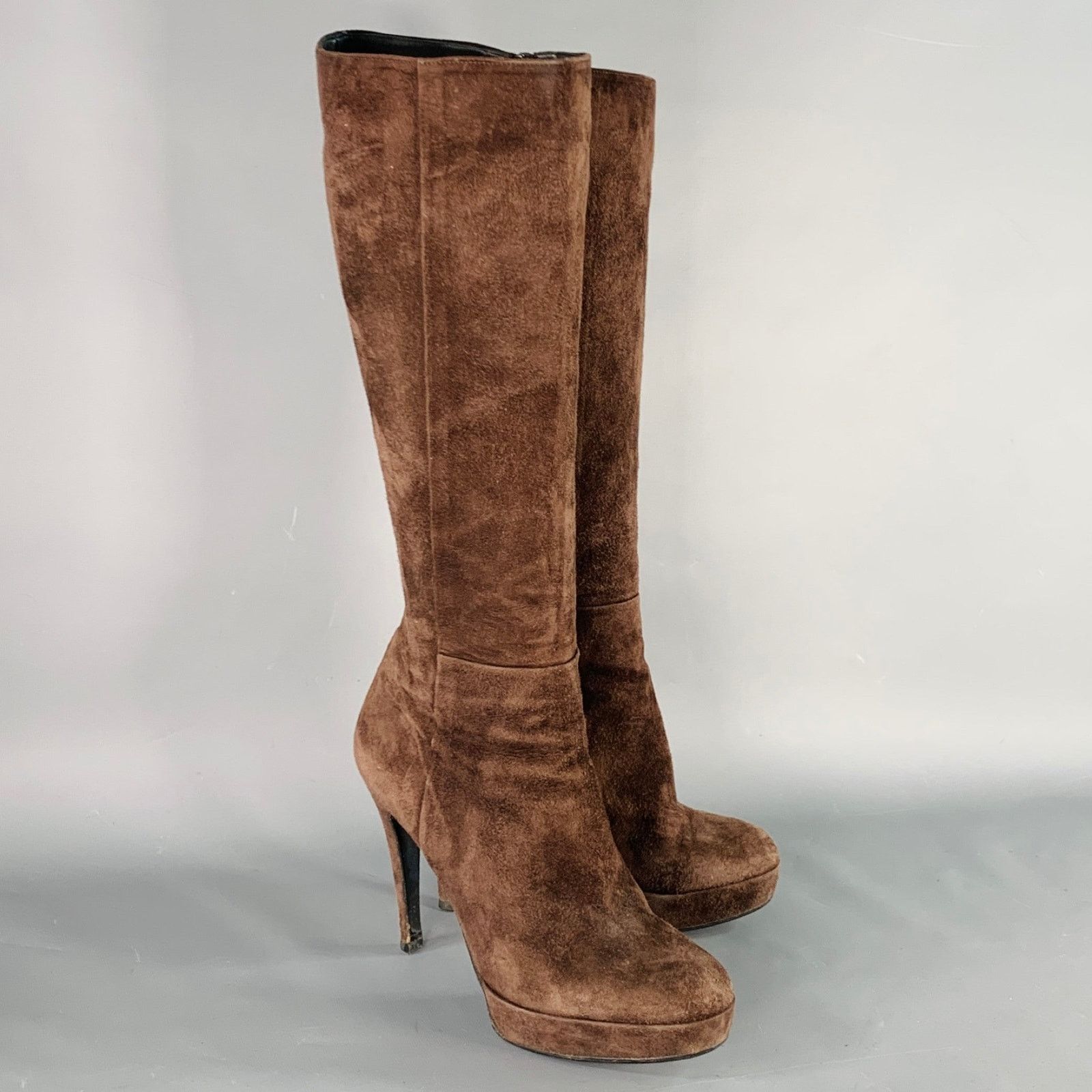Barneys New York BARNEY'S CO-OP Brown Suede Calf High Platform Stiletto Boots Size US 9 / IT 39 - 1 Thumbnail