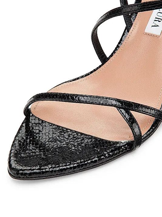 Aquazzura os11x1225 Tease 50MM Leather Kitten Heel Sandals in Black Size US 7 / IT 37 - 6 Thumbnail