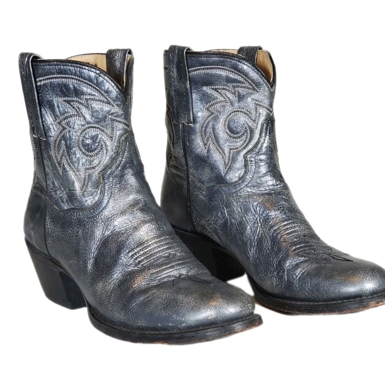 Dan Post Dan Post Short Ankle Boots 237 Metallic Pewter Leather Round Toe Women's US 7.5 Leather Cowgirl Western Bootie Size 30" / US 8 / IT 44 - 2 Thumbnail