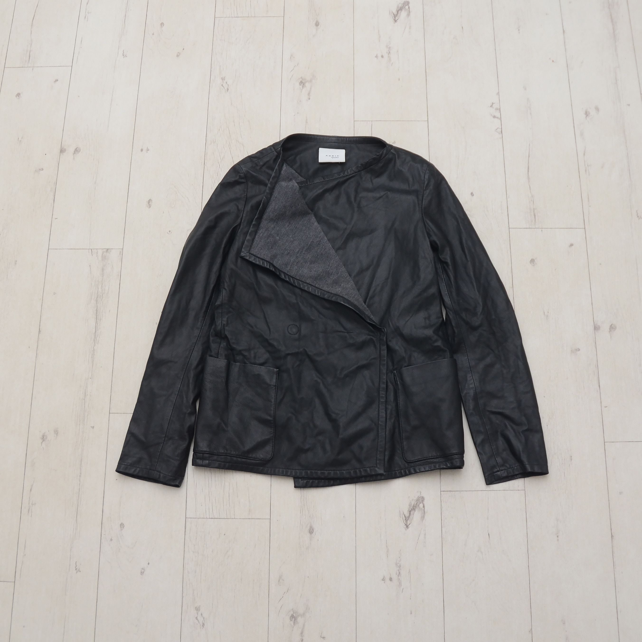 Akris AKRIS Punto Black Leather Jacket 100% Lamb Nappa Wool Lining Size S / US 4 / IT 40 - 1 Thumbnail
