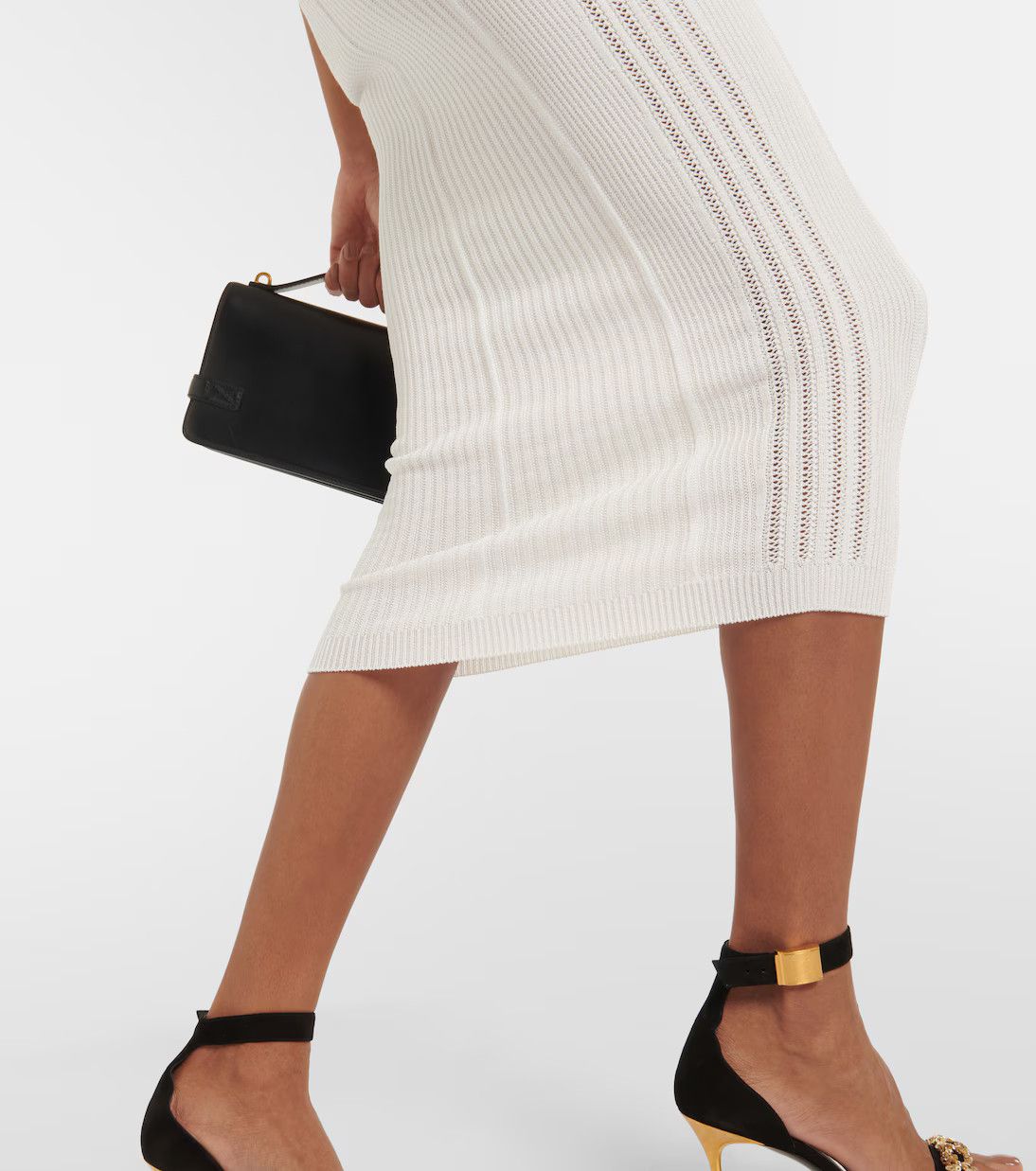 Balmain o1s1wg110725 Ribbed Knit Jersey Midi Dress in White Size S / US 4 / IT 40 - 5 Thumbnail