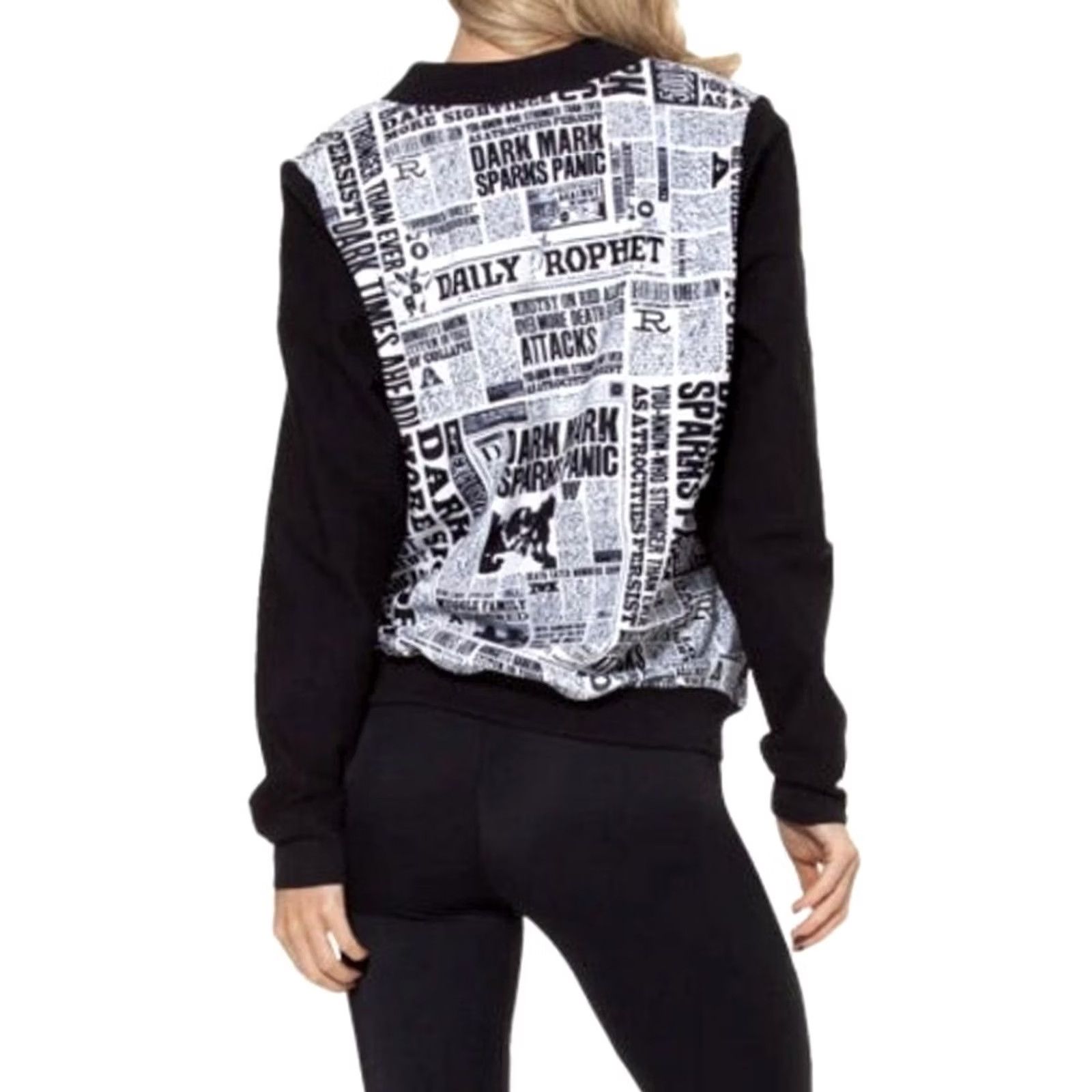 BlackMilk VINTAGE BlackMilk Jacket Womens S Black White Harry Potter Daily Prophet Zip Bomber Size S / US 4 / IT 40 - 3 Thumbnail