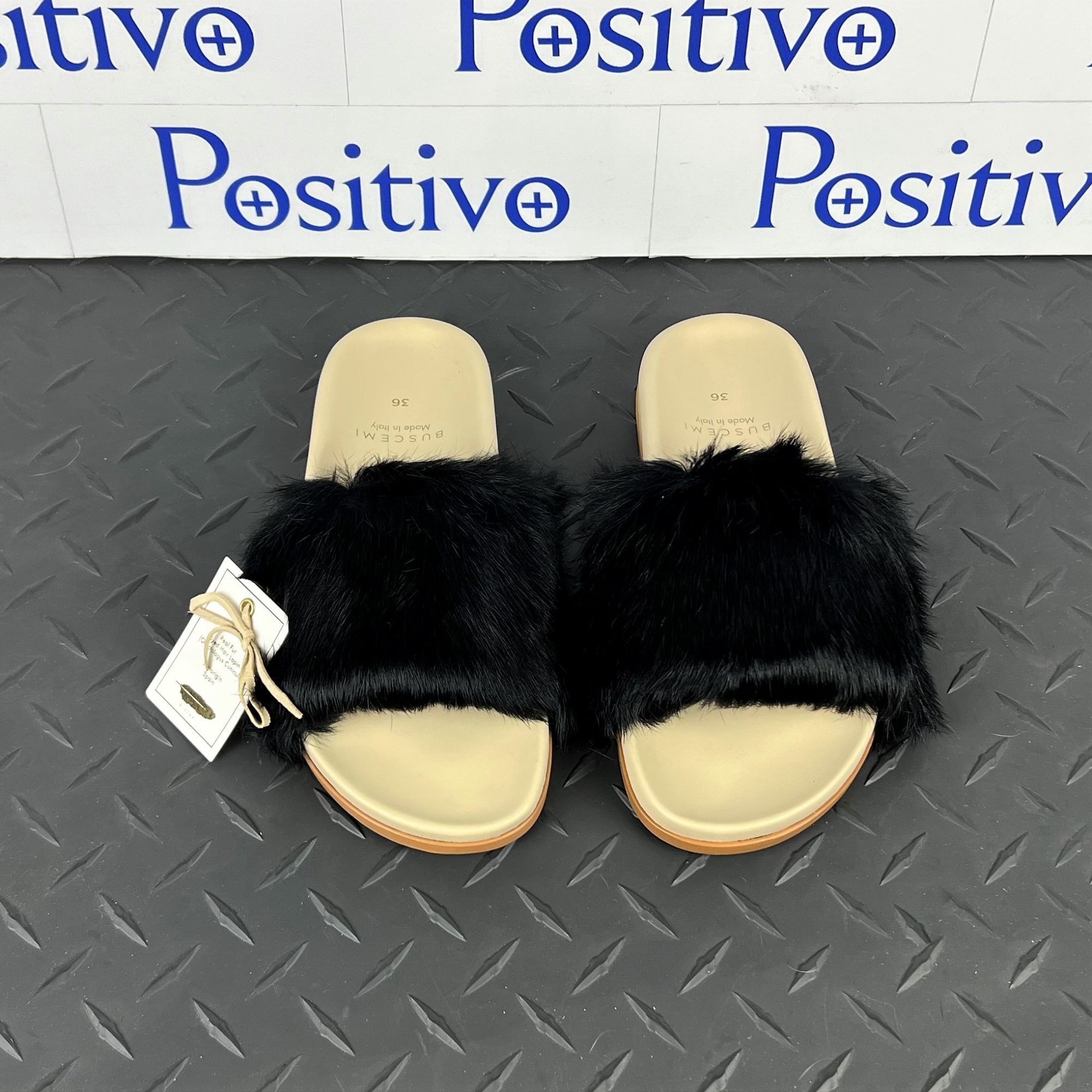Buscemi Buscemi Slide Fur Clot Black Leather Slippers US 6 EU 36 Size US 6 / IT 36 - 2 Thumbnail