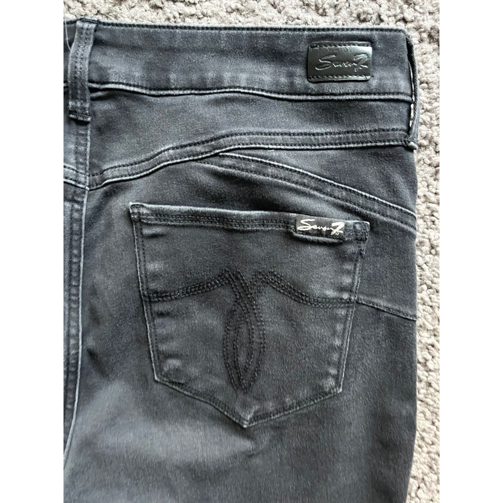 Vintage Women’s Seven7 Mid Rise Skinny Jeans Tapered Ankle Black Distress 14 Size 36" / US 14 / IT 50 - 3 Thumbnail