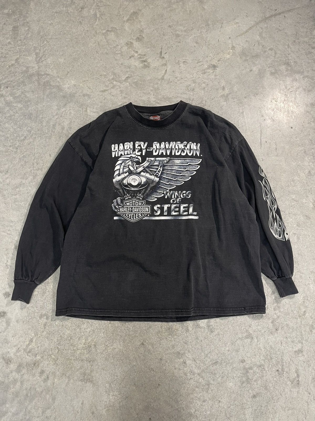 トップス 90s vintage Harley Davidson flame TEE vintage Harley Davidson blue flames 1993 90th anniversary t shirt