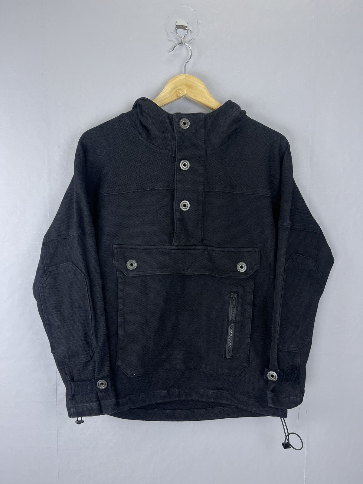 image of Vintage Anorak Pullover Hoodie Jacket in Black, Men's (Size Small)