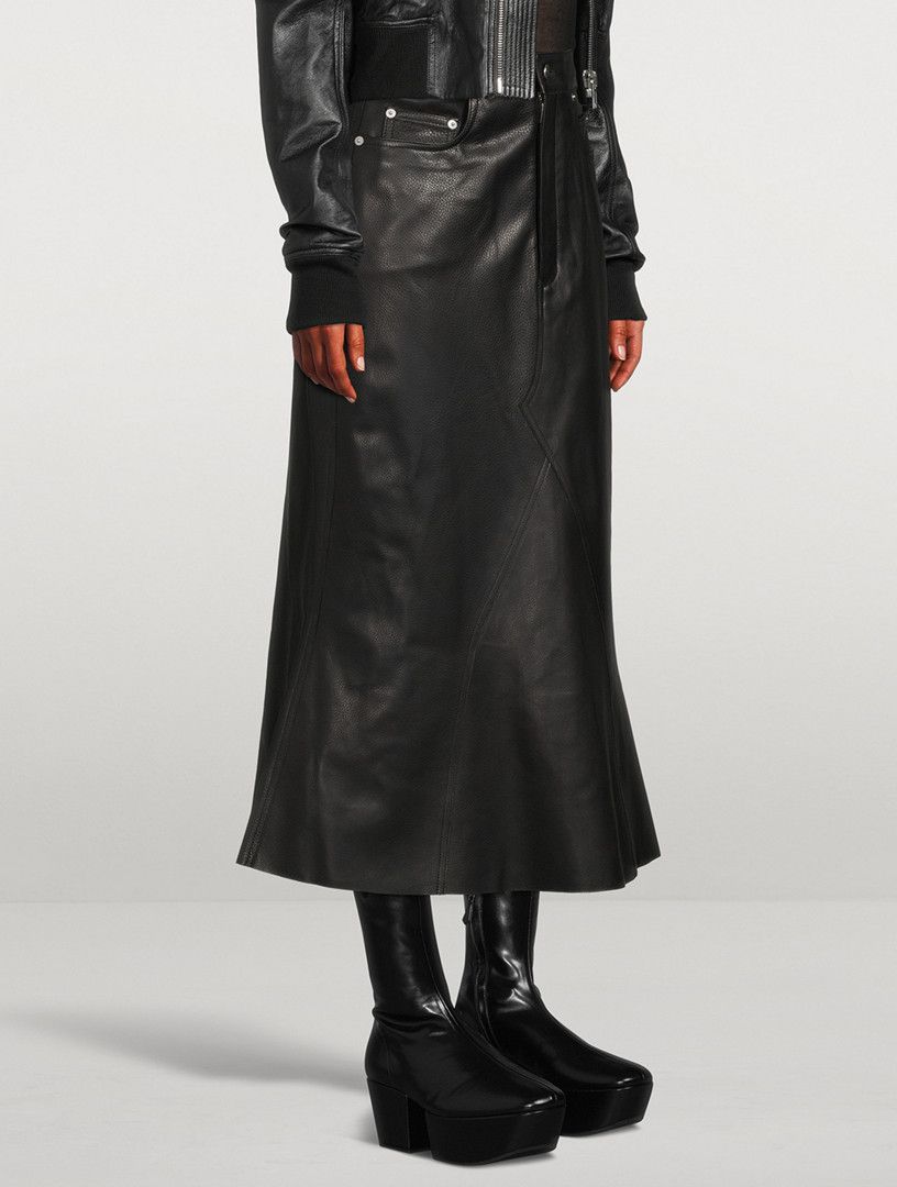 Rick Owens o1y0126 Leather Midi Skirt in Black Size 27" / US 4 / IT 40 - 3 Thumbnail