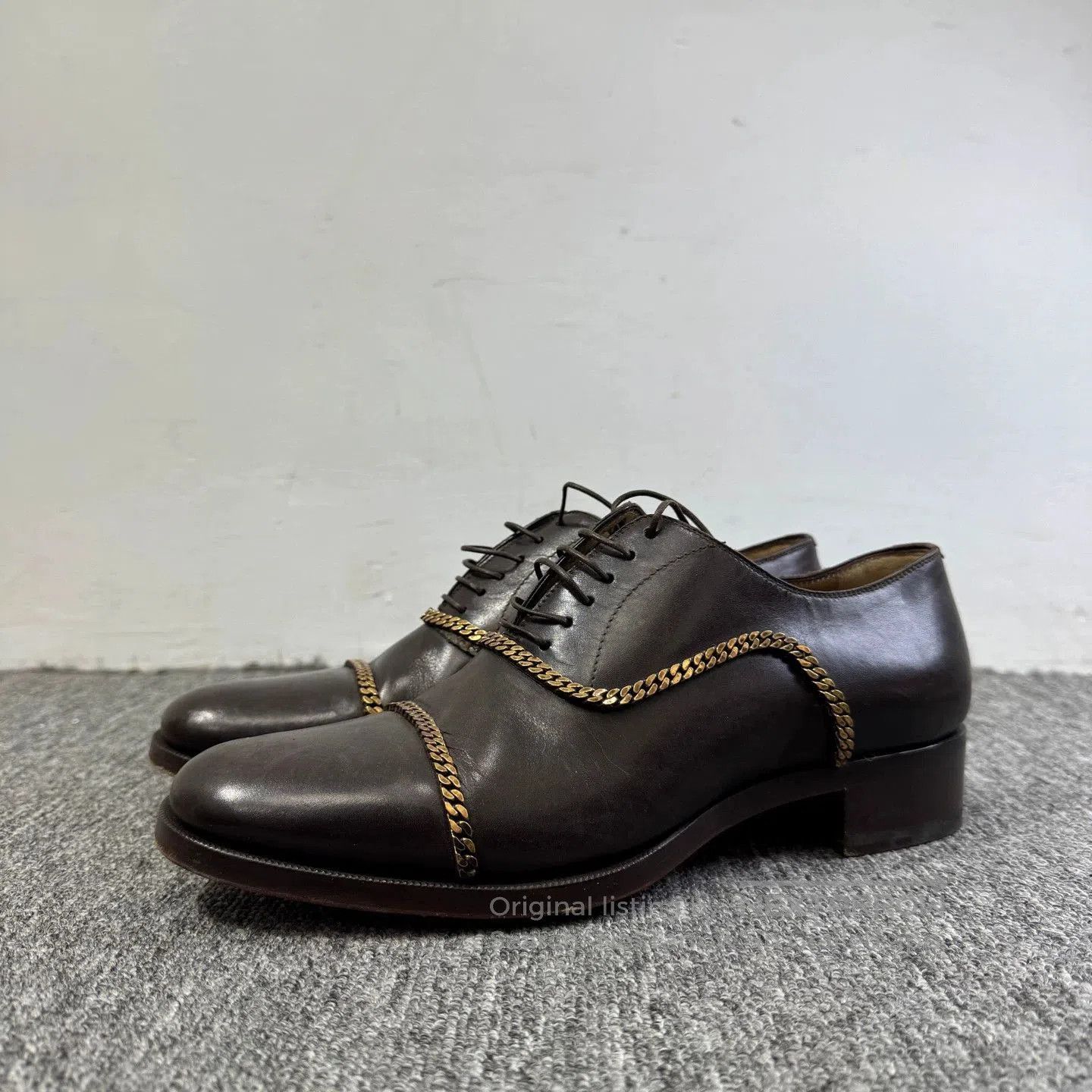Christian Louboutin Black Leather Formal Shoes with Gold Chain Accents. Size US 7.5 / EU 40-41 - 1 Thumbnail
