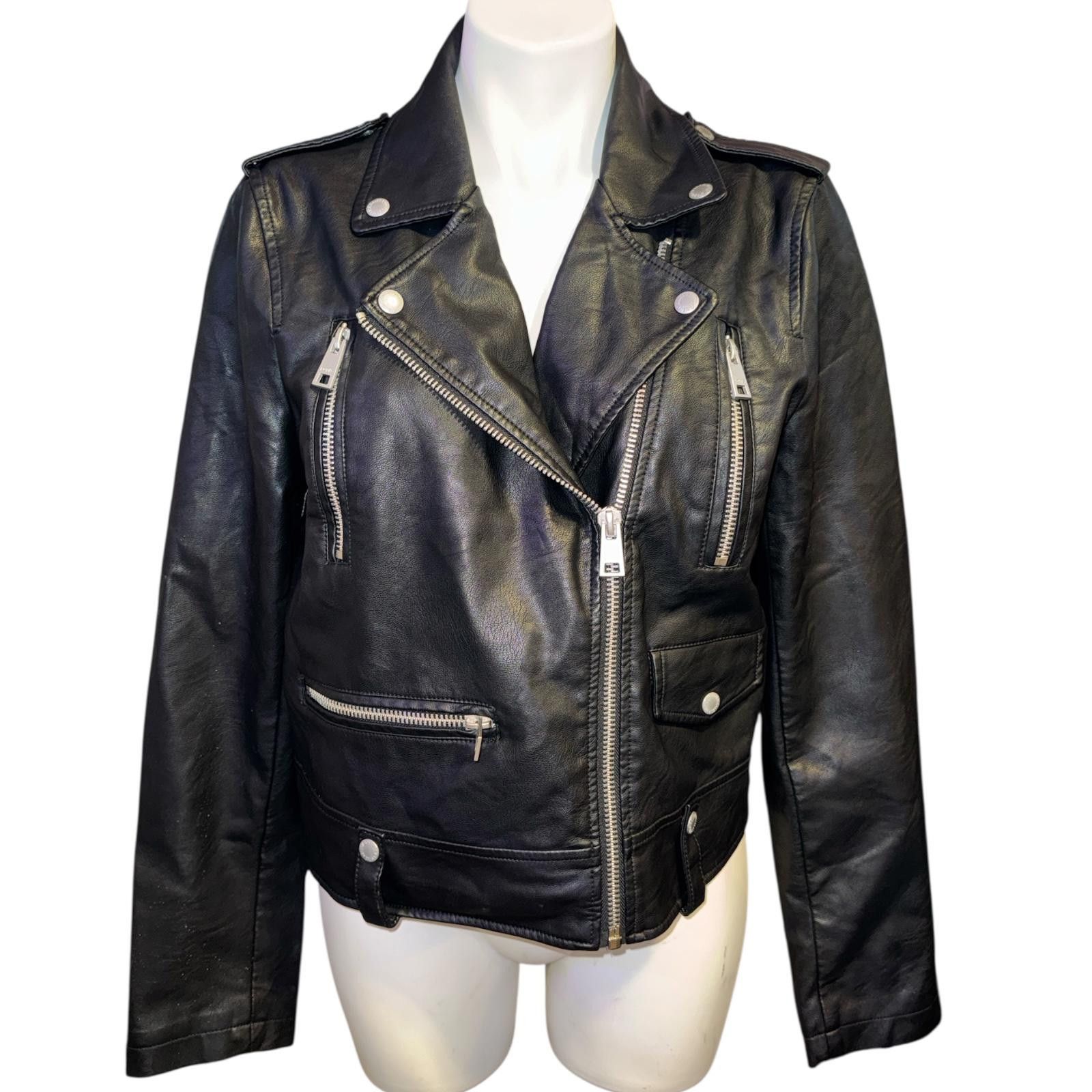 Unknown London Black Ladies Leather Levi Strauss Biker Jacket Size M Size ONE SIZE - 2 Thumbnail