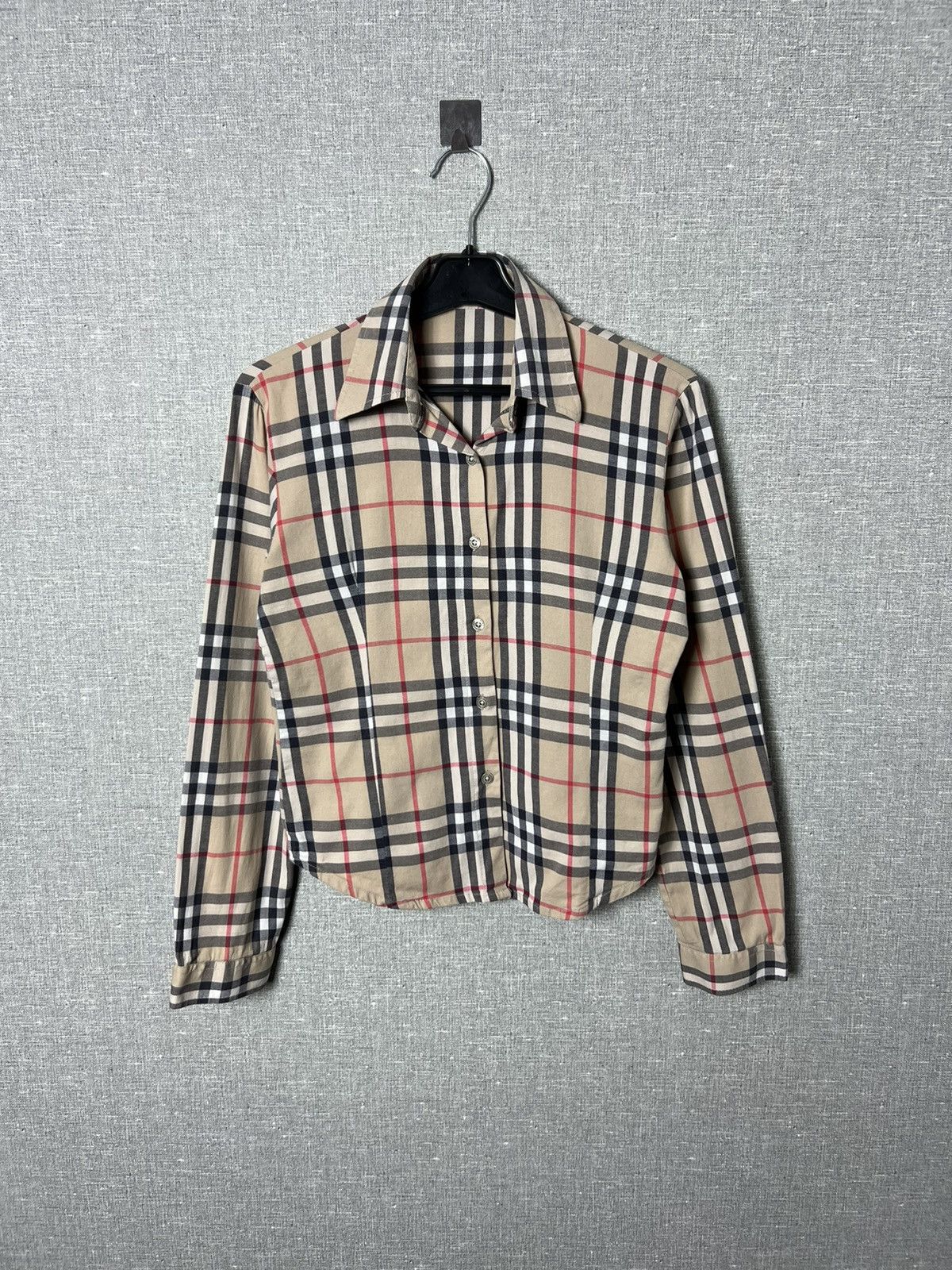 Burberrys Nova Check Monogram Logo Button Down Shirt outlet / Luxury Designer Streetwear Long Sleeve