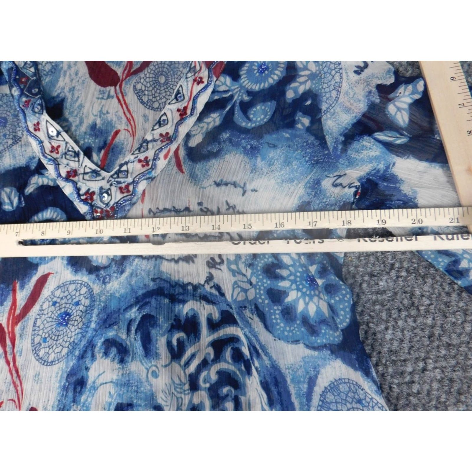 Vintage Crown & Ivy Blouse Women M Blue Floral Knit Polyester Crew Neck Long Sleeve Pullover Casual Regular Vintage No Size M / US 6-8 / IT 42-44 - 6 Thumbnail