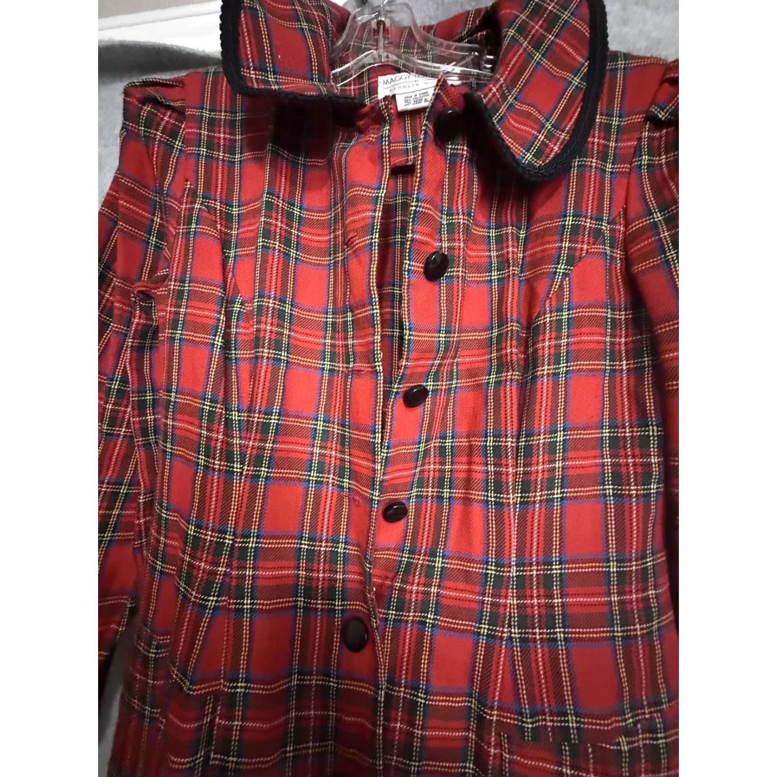 MAGGY LONDON VINTAGE Maggy London Shirt Dress Womens 4 Red Plaid Collared Fit Flare Maxi Cottage Christmas Holiday Plaid Womens Dress Size S / US 4 / IT 40 - 2 Thumbnail