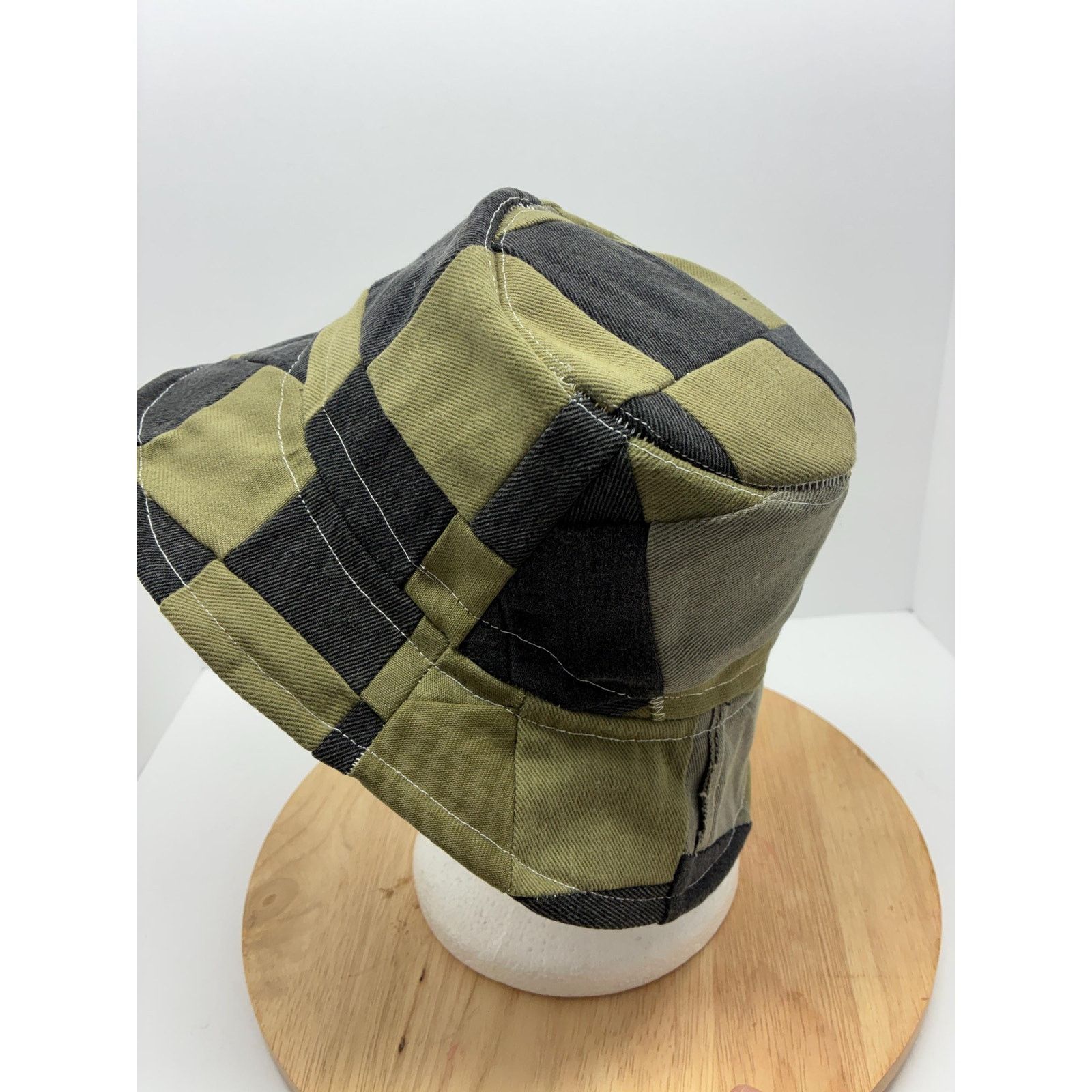 Other Green & Black Patchwork Bucket Hat, Upcycled Denim Cotton Size ONE SIZE - 13 Thumbnail