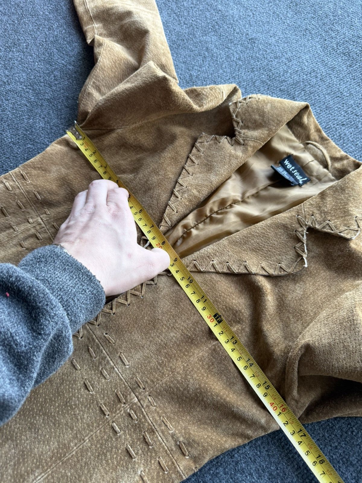 Genuine Leather Western Y2K Suede Leather Boho Coat Tan Whipstitch Jacket Size XS / US 0-2 / IT 36-38 - 19 Thumbnail