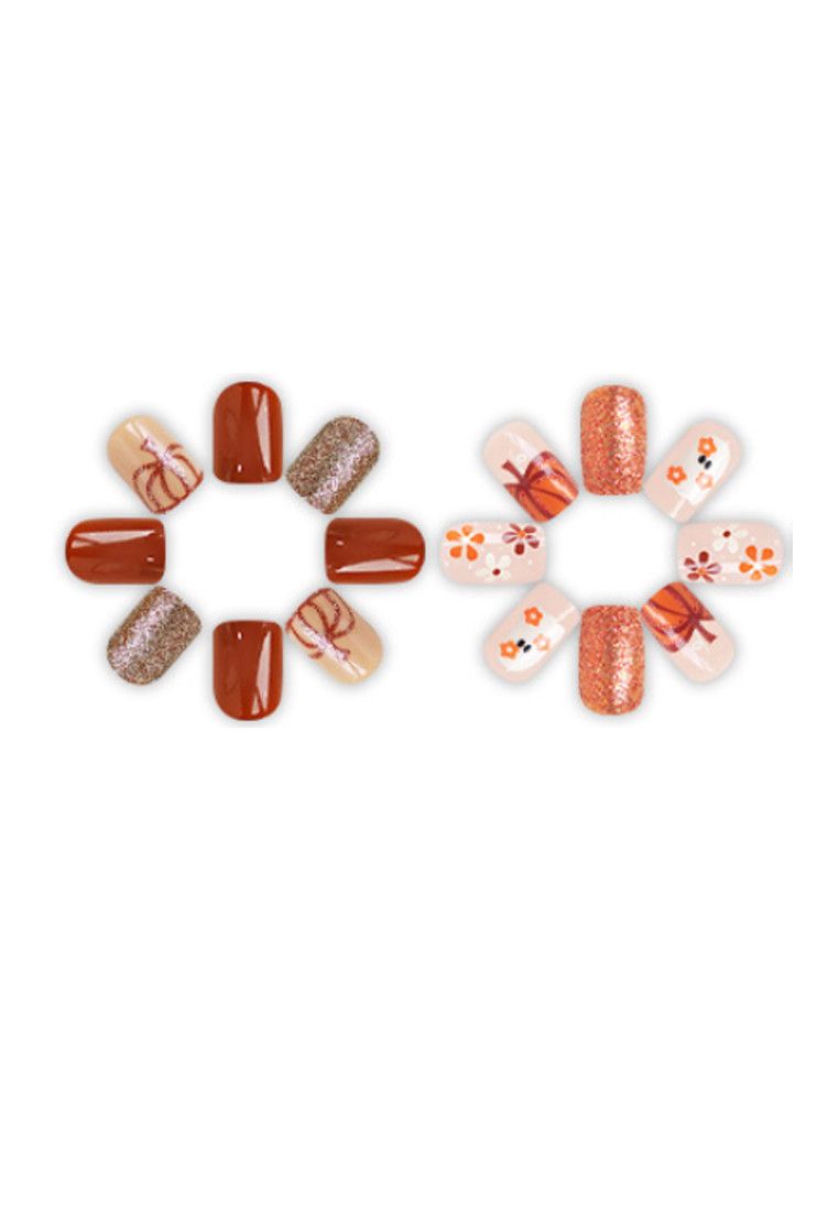 Other Press on Fake Nails Short Square with Pumpkin Flower Design Size ONE SIZE - 1 Thumbnail