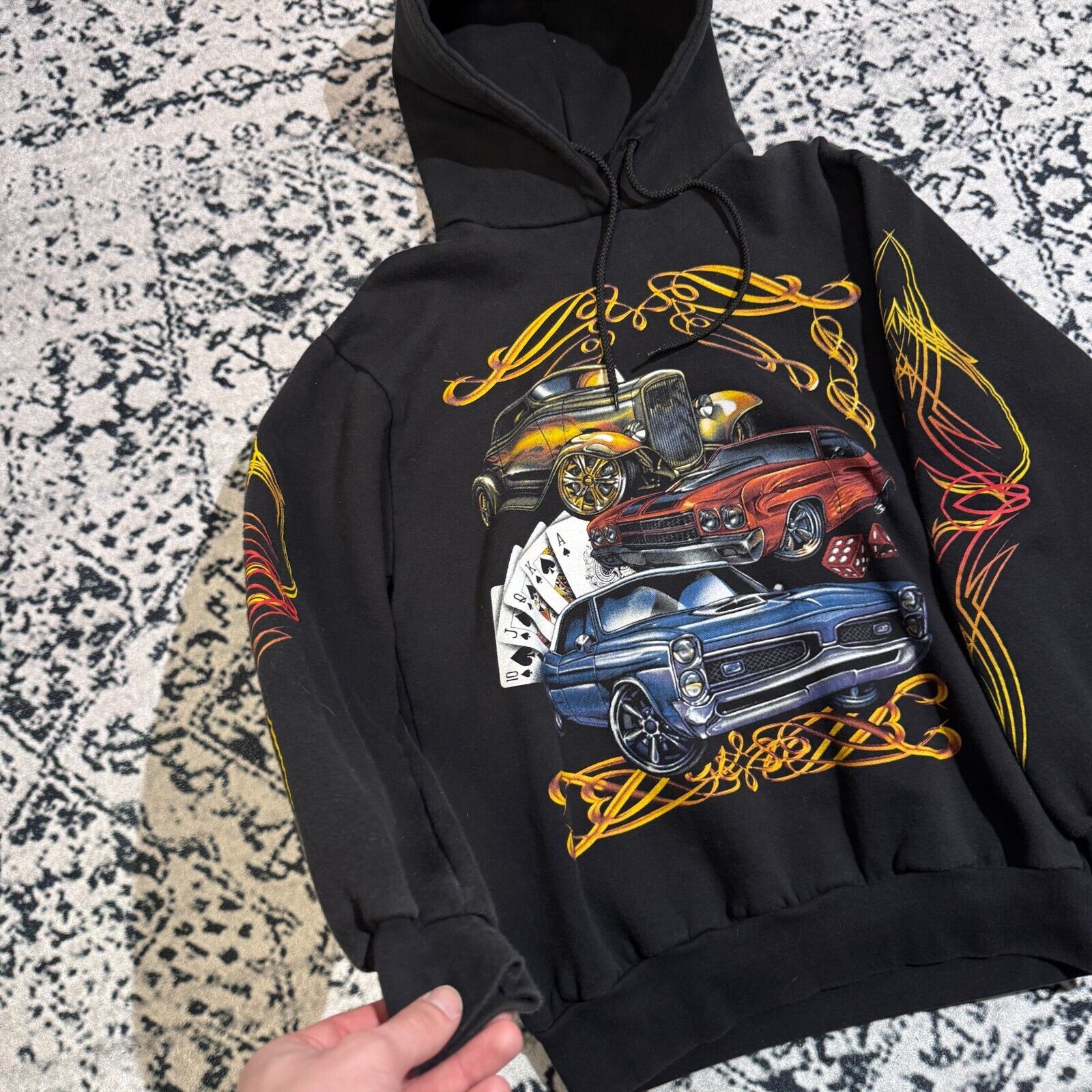 Vintage Vintage Black Cotton Hoodie Size S 90s Gambling Card Car Y2K Size US S / EU 44-46 / 1 - 4 Thumbnail
